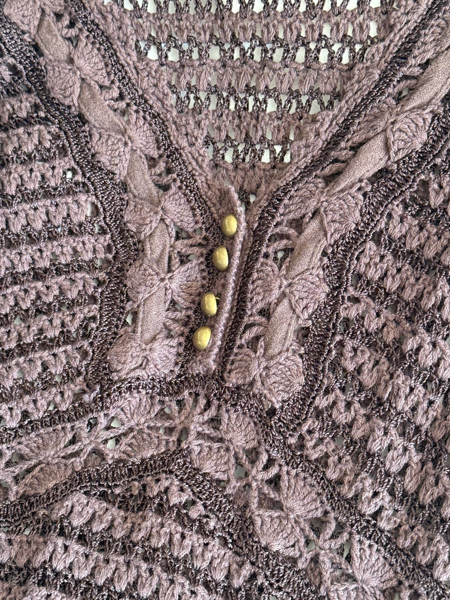 Vintage Karen Millen Brown Crochet Lace Knit Midi Dress