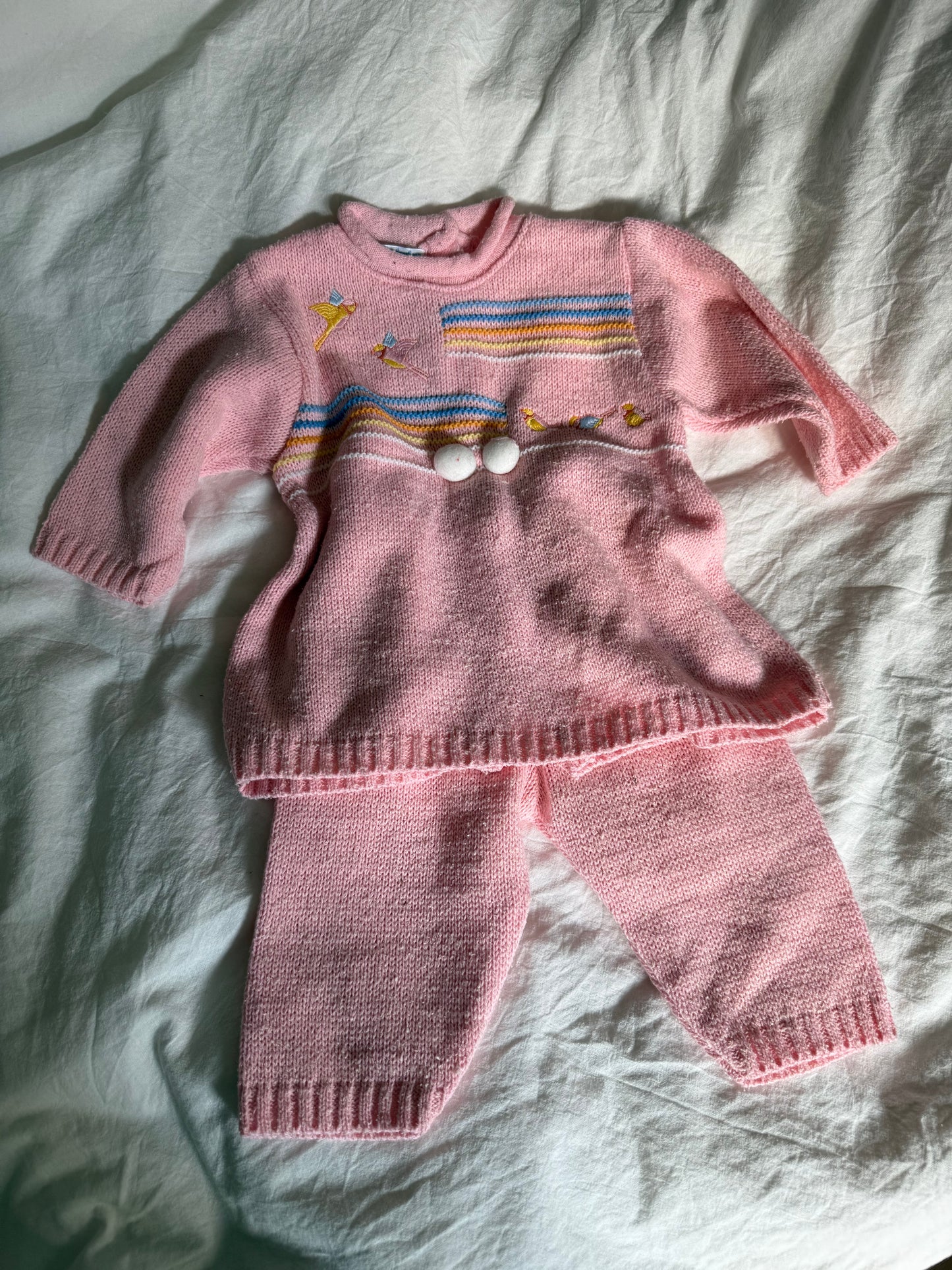 Vintage Complete Set with Knitted Trousers and Jumper + Gloves and Scarf