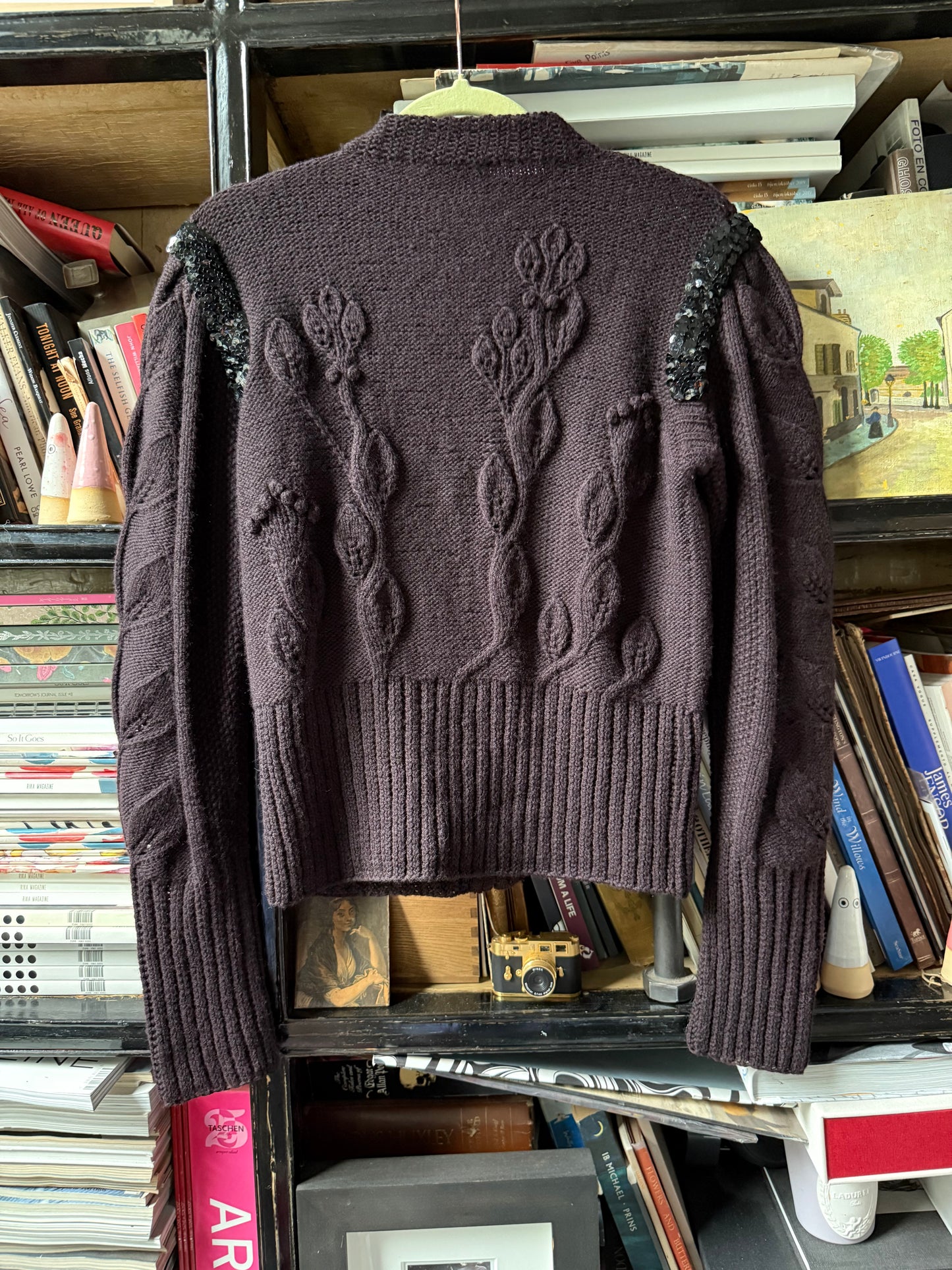 Vintage Sonia Rykiel Brown Chunky Cable Knit Zip Sweater