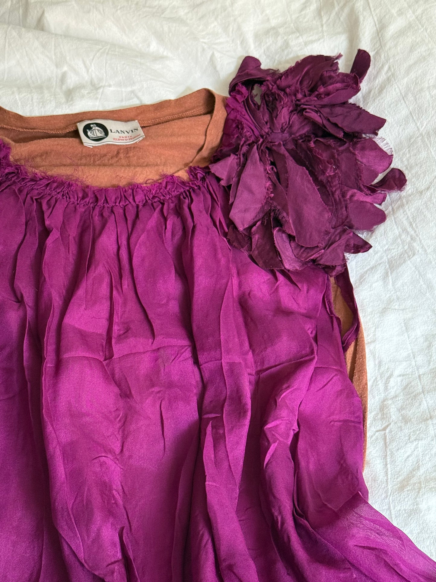 Vintage Lanvin Paris Silk Floral Shoulder Top