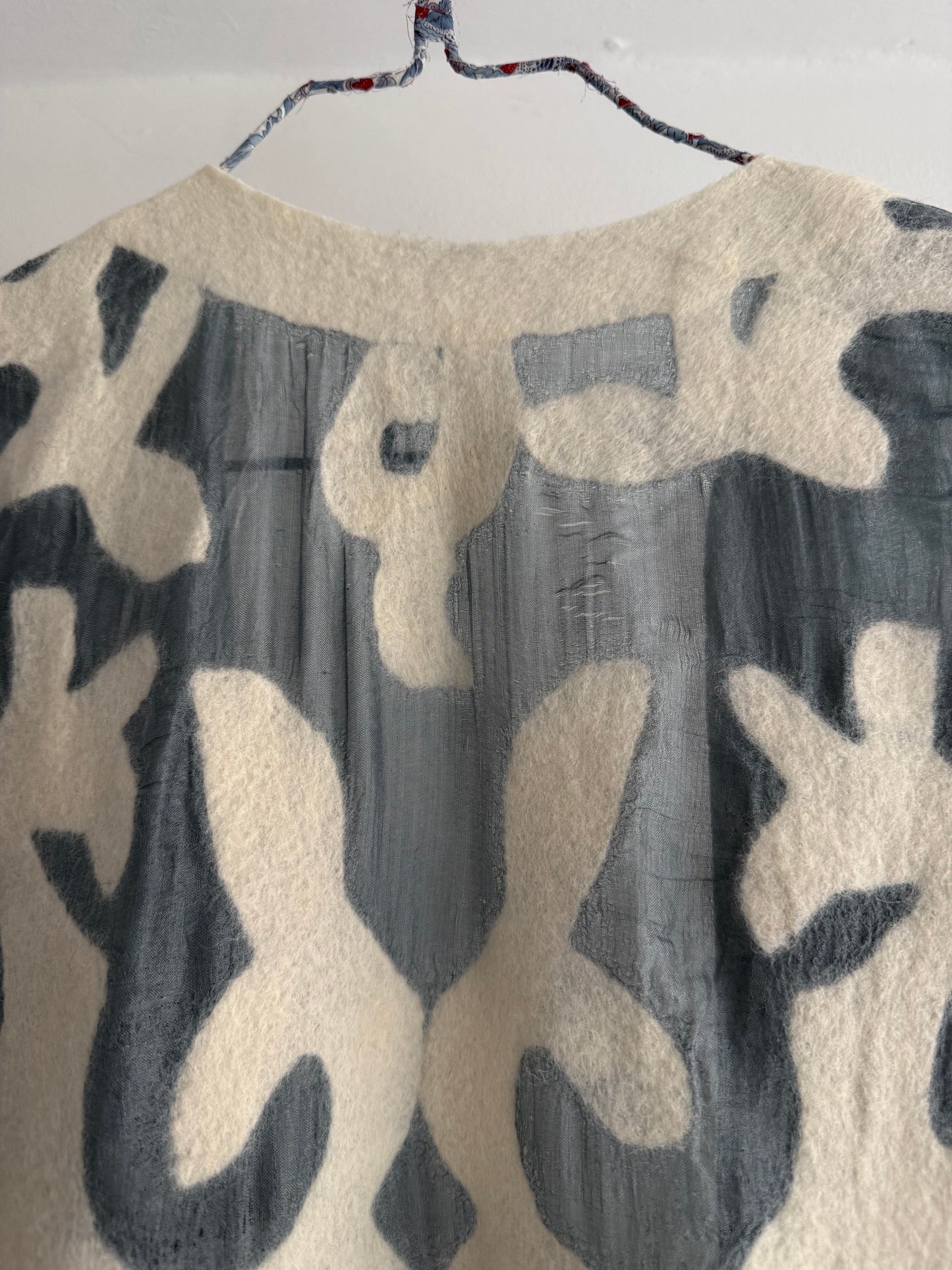 Vintage Long Kimono with Abstract Appliqué Detailing