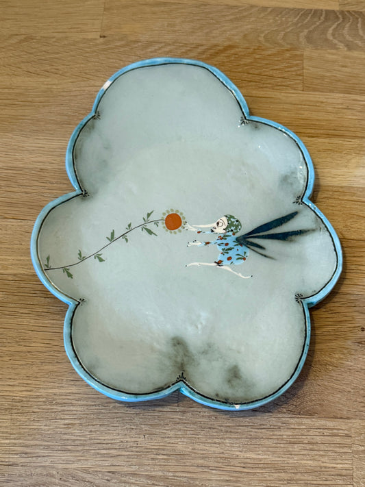 Vintage 1997 Véronique Pignatta Hand Painted Ceramic Plate with Flower and Mosquito