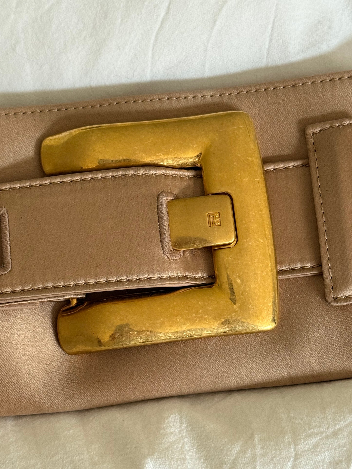 Balmain Rare Belt Clutch in Champagne with Gold Buckle