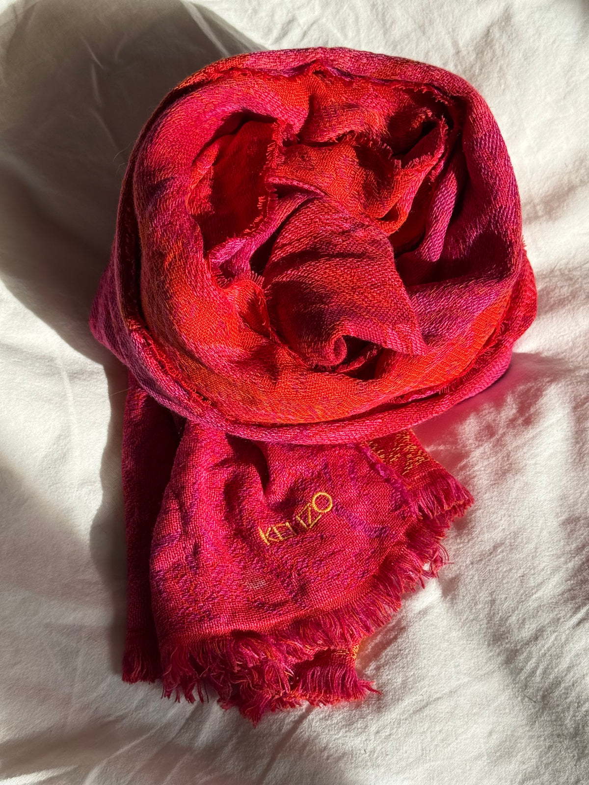 Vintage Kenzo Floral Jacquard Scarf in Pink & Orange