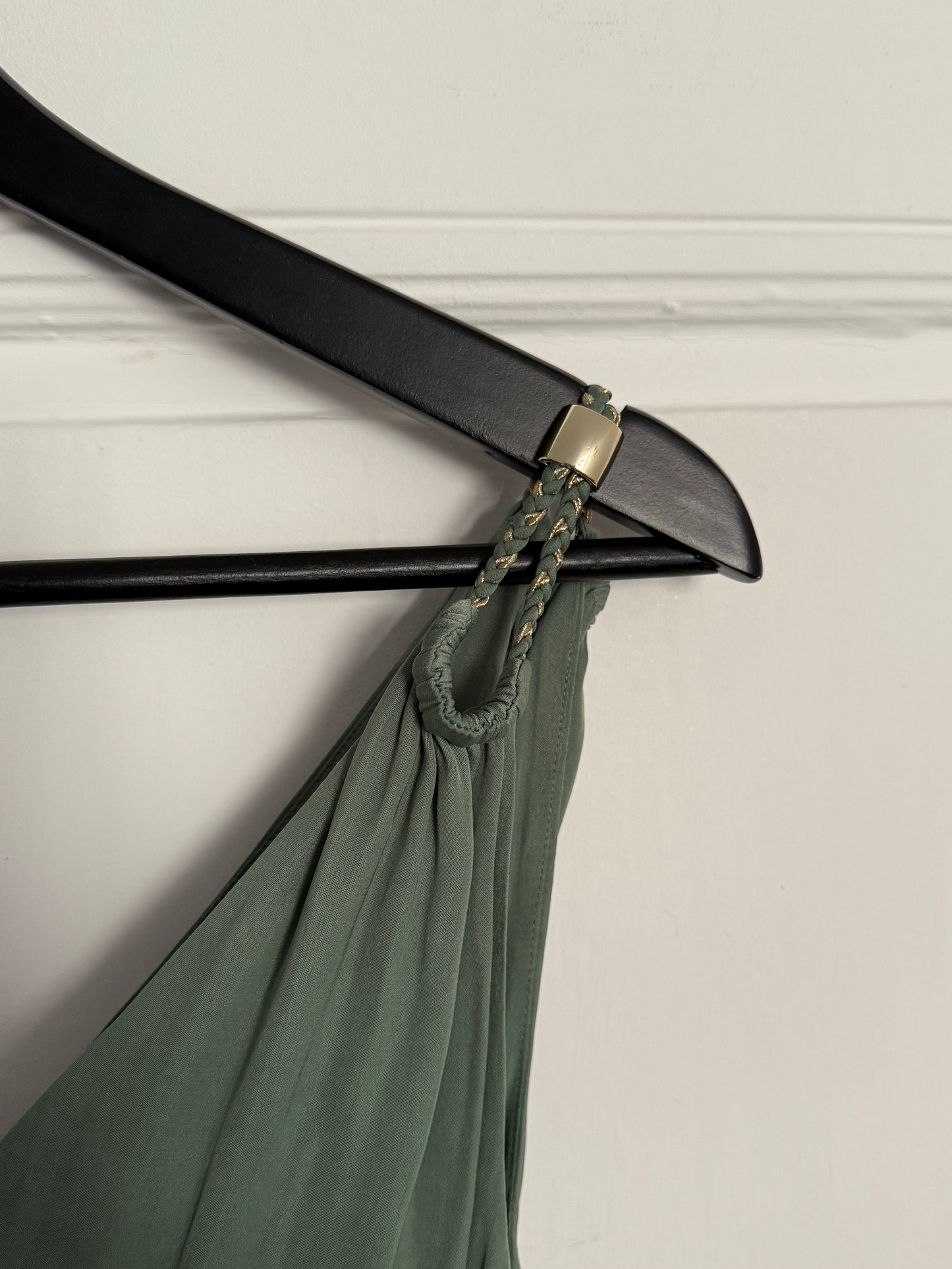 Maje Forest Green V-Neck Maxi Dress with Stunning Details