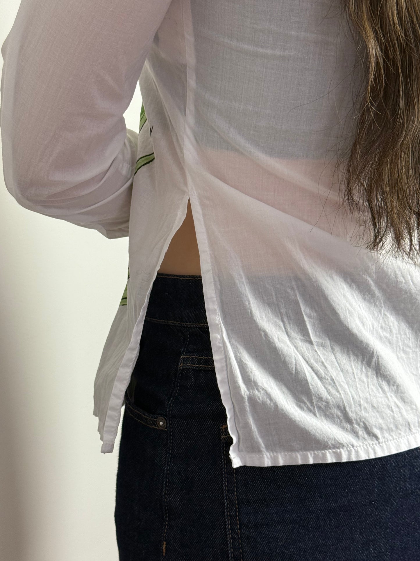 Vintage Roccobarocco White Floral Appliqué Shirt With Painted Lily Motif