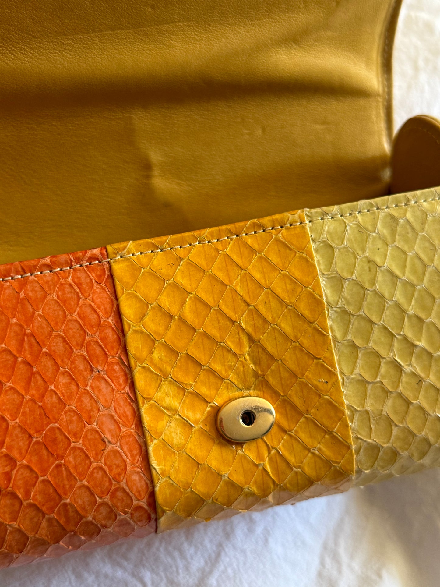 Vintage Rare Sunset Python Leather Beaded Chain Clutch Bag