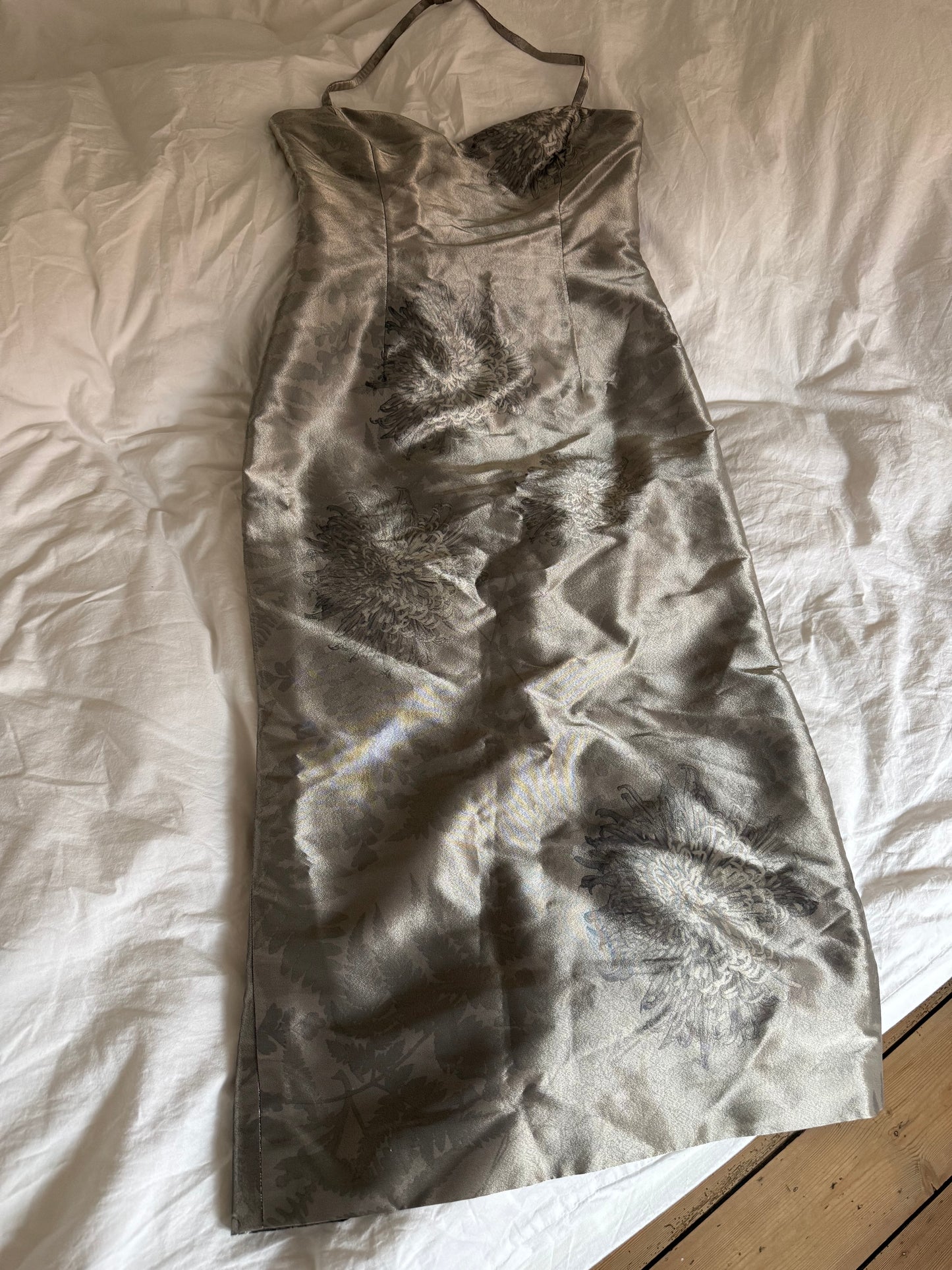 Rare Vintage 1999 Chloe Silver Floral Jacquard Halterneck Dress