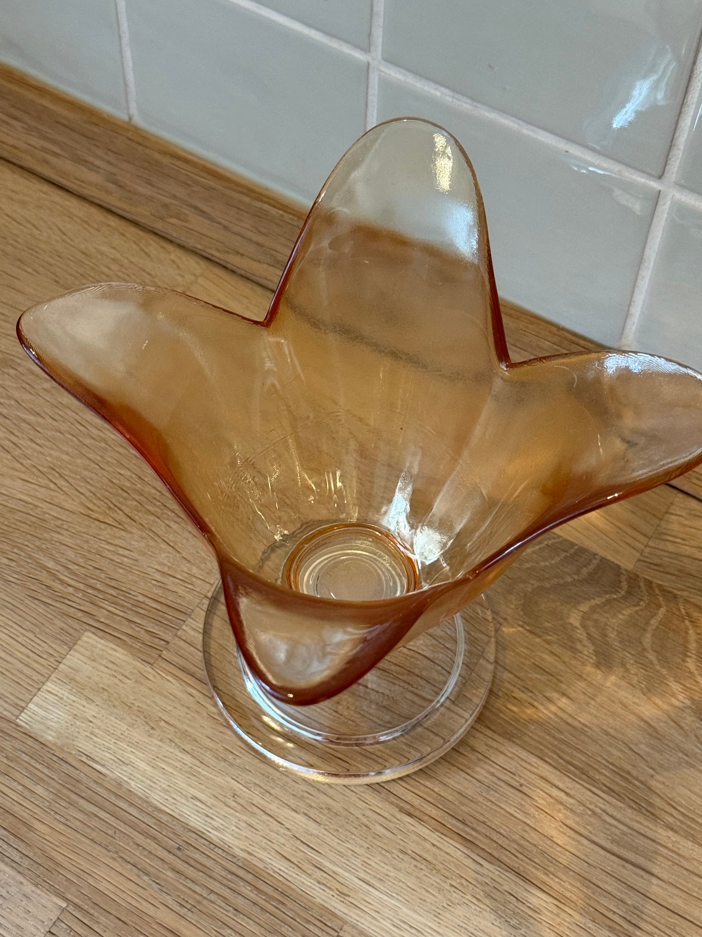 Vintage Amber Glass Pedestal Bowl