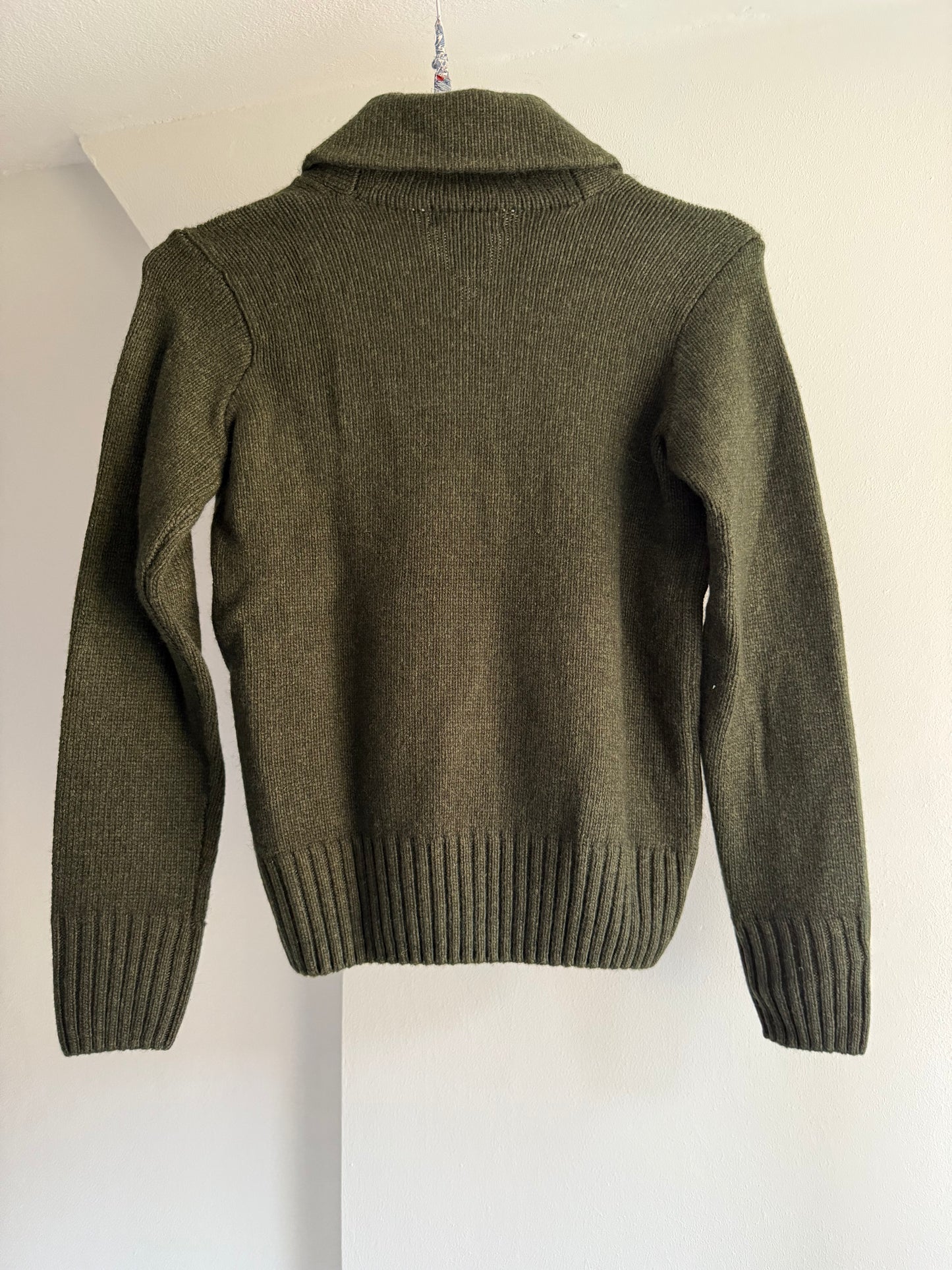 Ralph Lauren Olive Cashmere and Wool Blend Shawl Collar Sweater