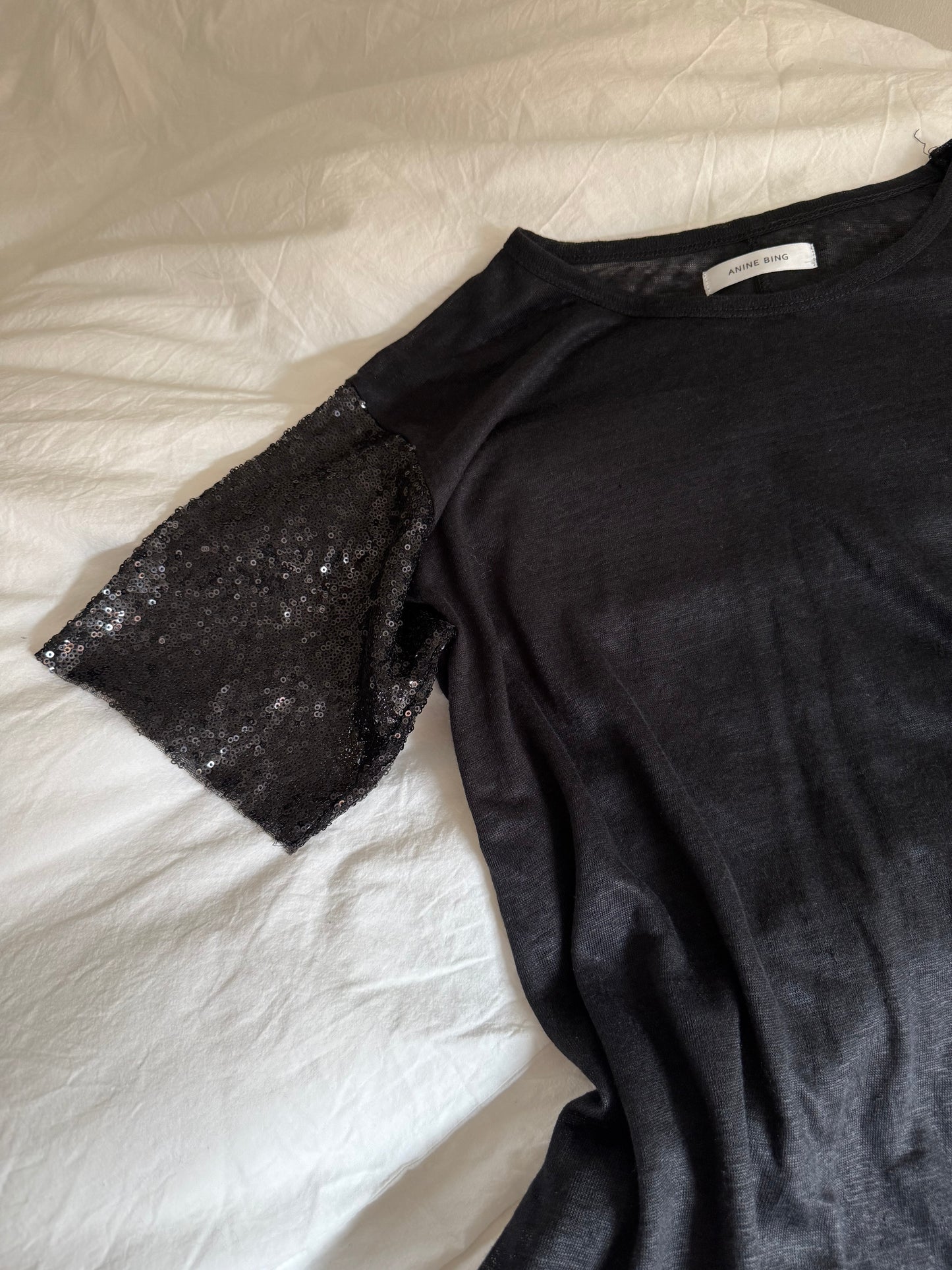 Anine Bing T-shirt with Sequin Sleeves