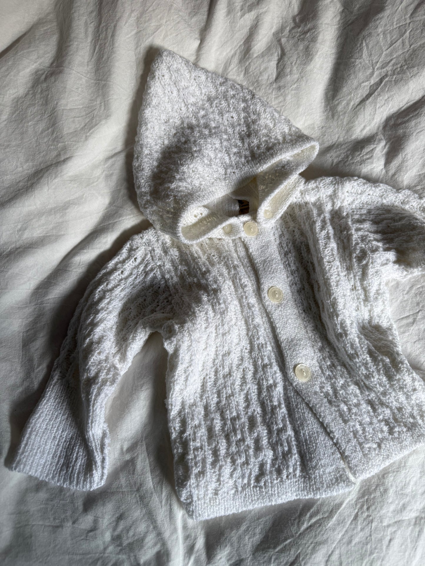 Vintage Baby Knitted Cardigan with Detachable Hood