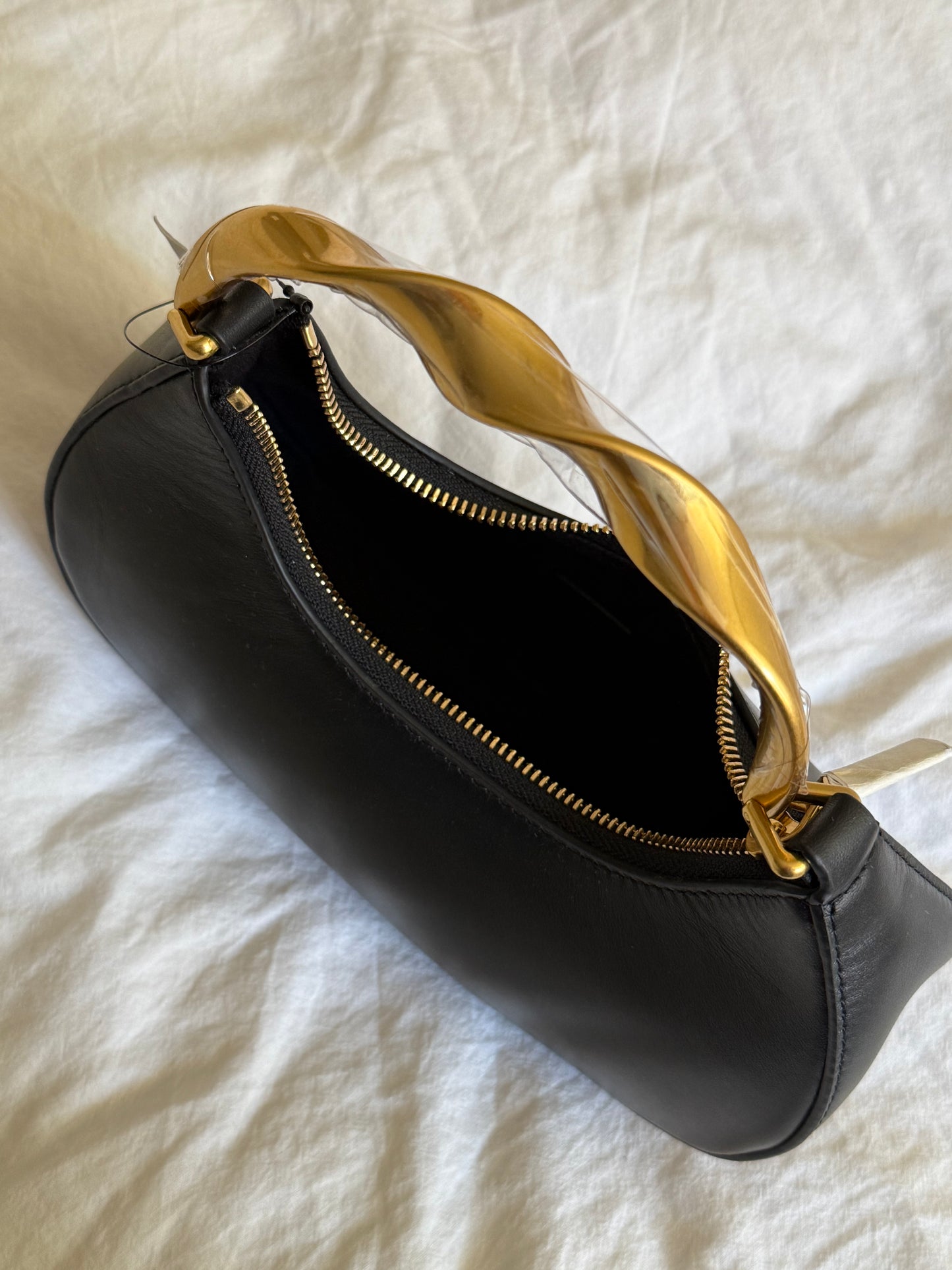 Simkhai Black Leather Handbag with Gold-Finish Hardware
