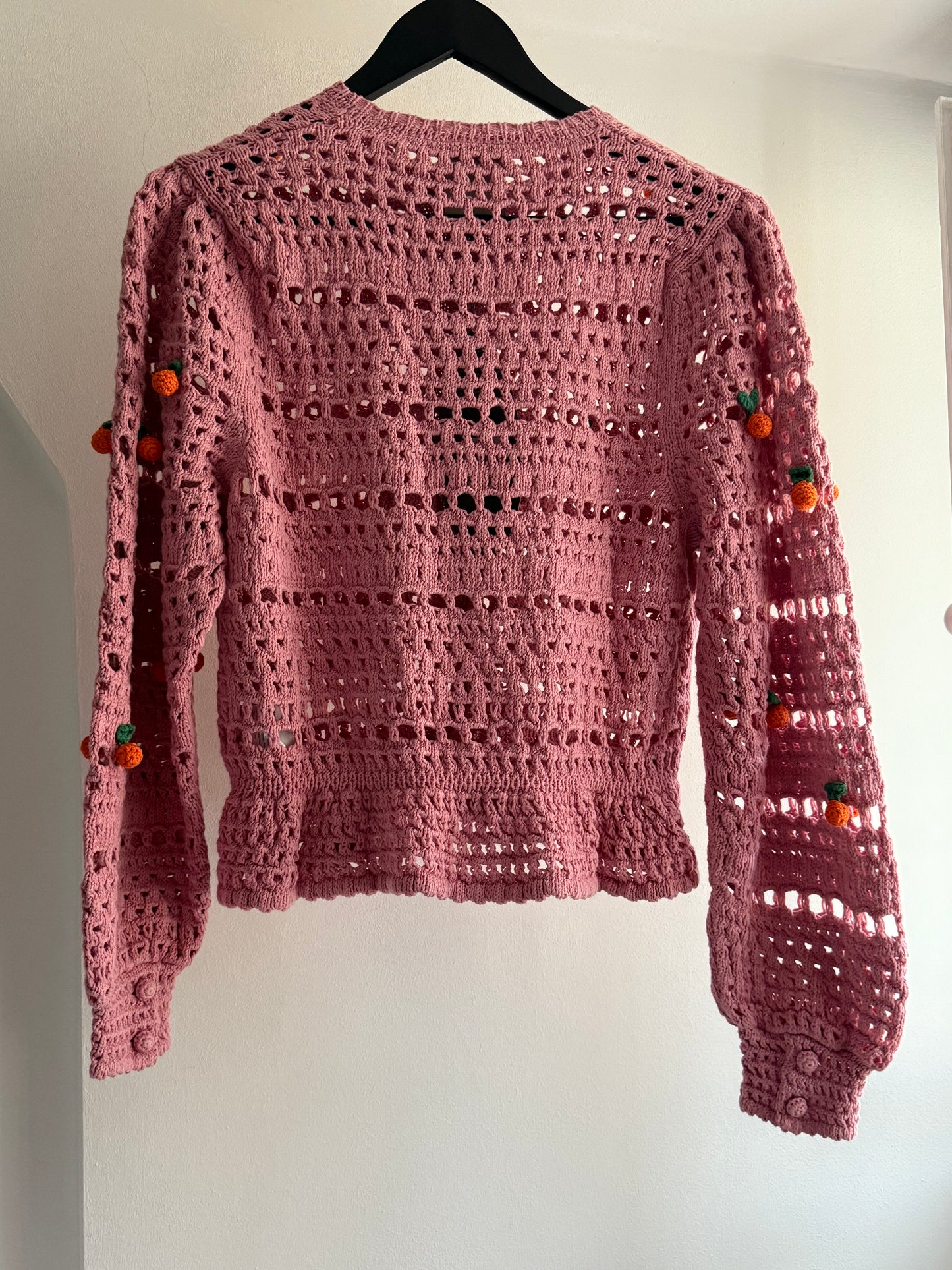 FARM Pink Crochet Cardigan with Oranges
