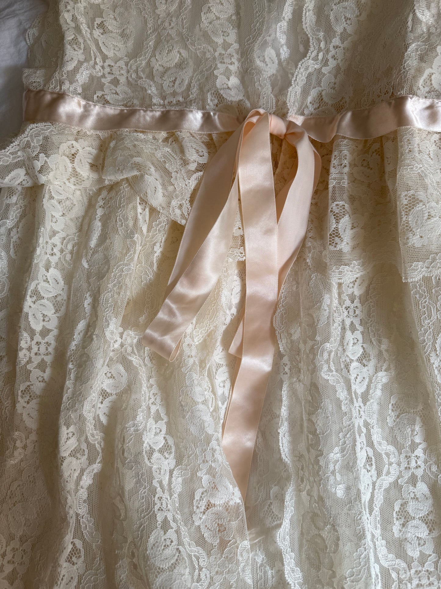 Vintage Lace Robe with Pink Ribbon