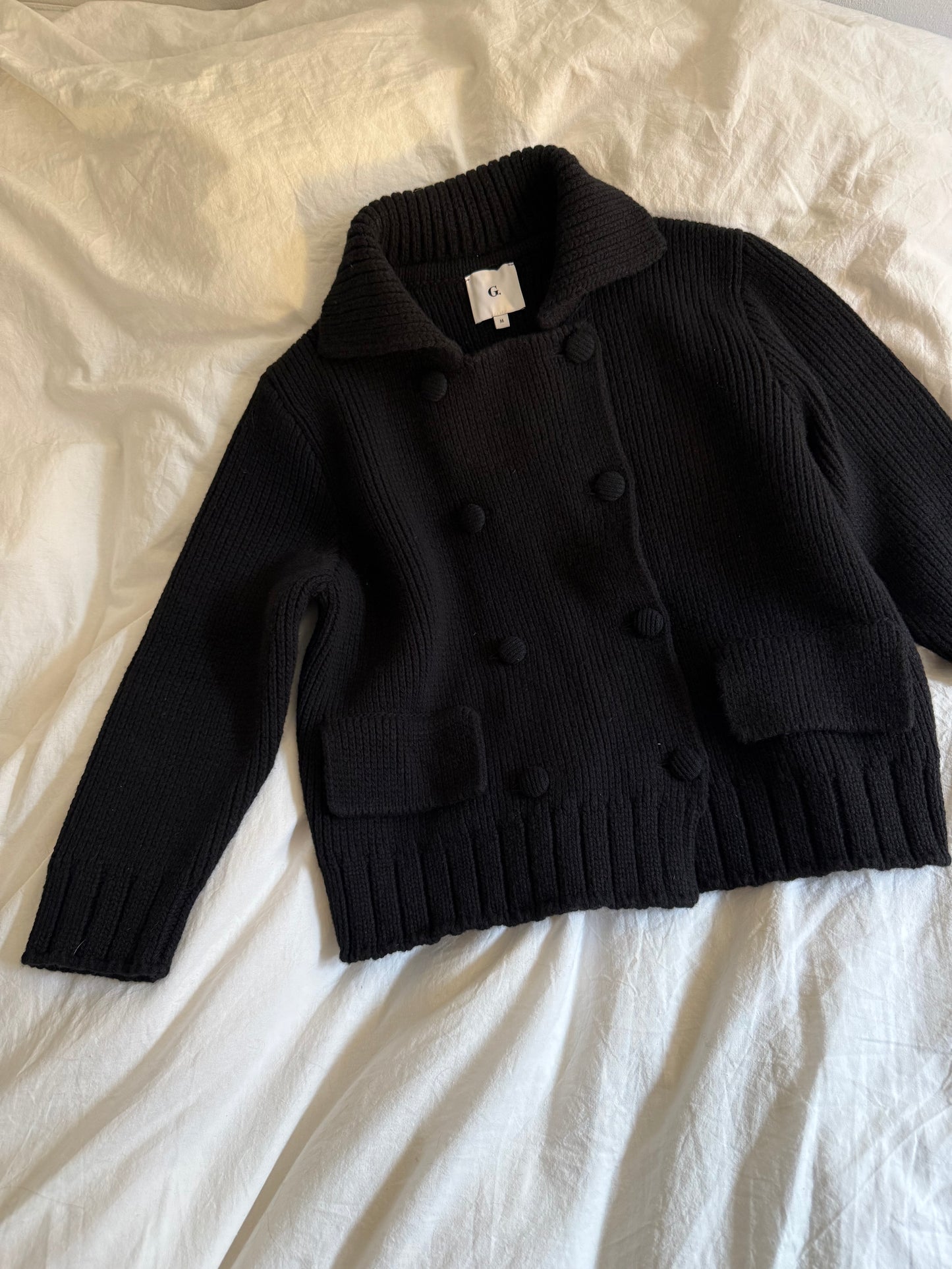 G. Black Wool Cardigan with 3/4 Sleeves