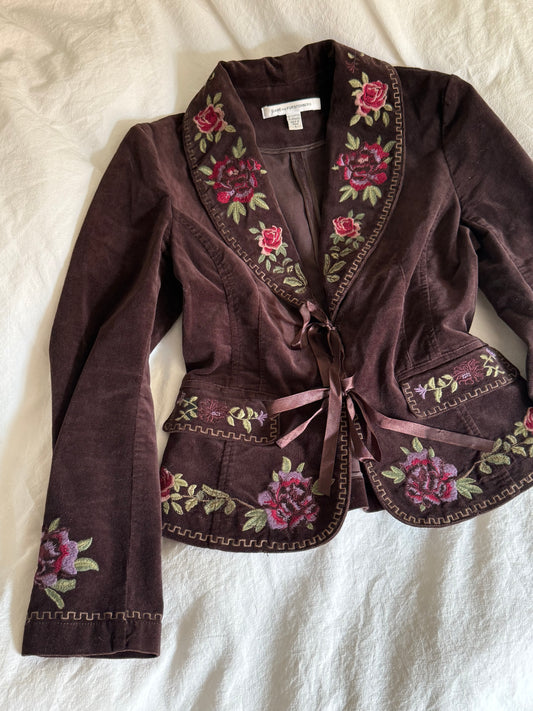 Diane Von Furstenberg Embroidered Velvet Tie Front Blazer