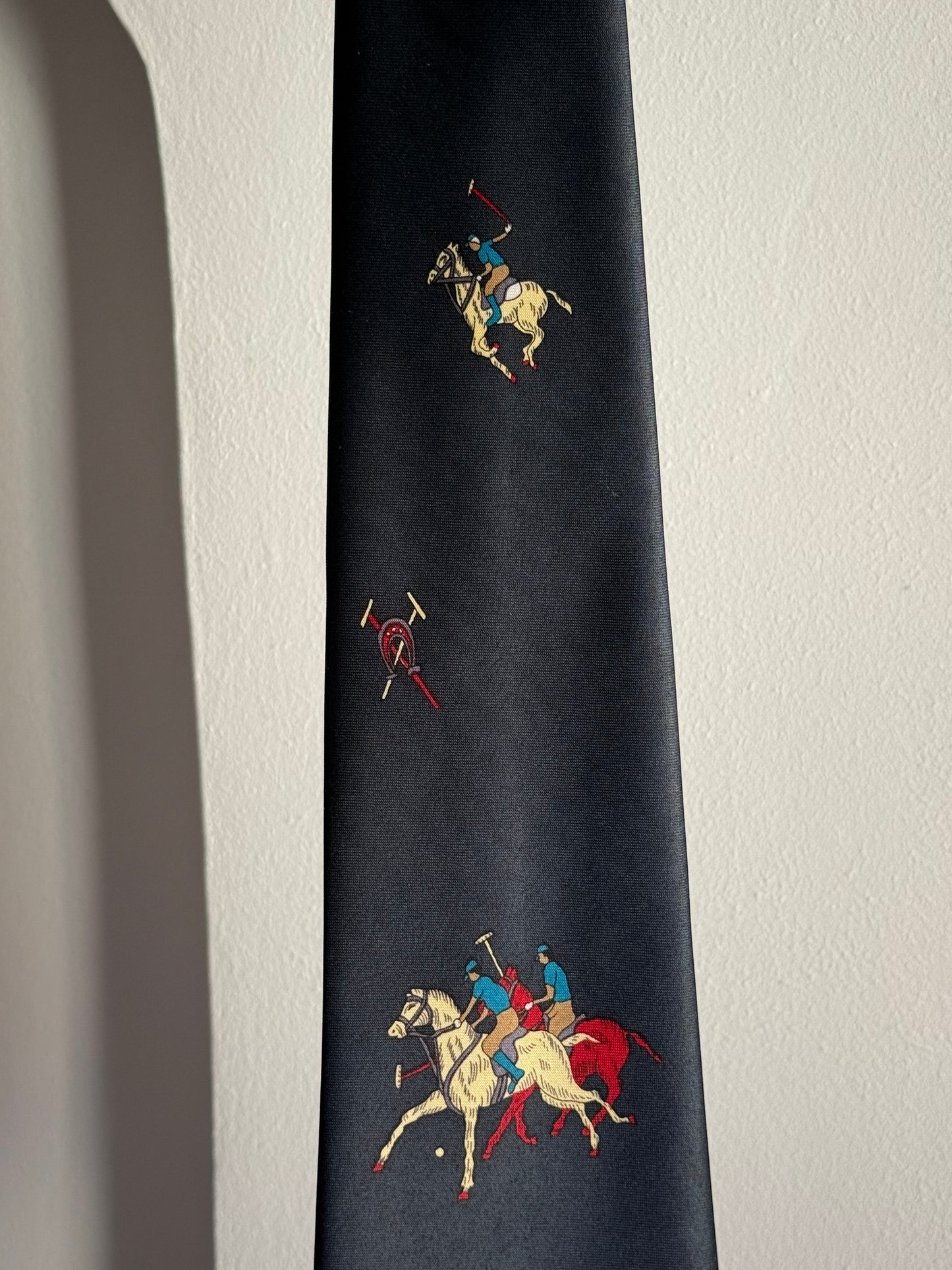 Vintage Giovanni Italian Navy Blue Tie with Polo Player Motif
