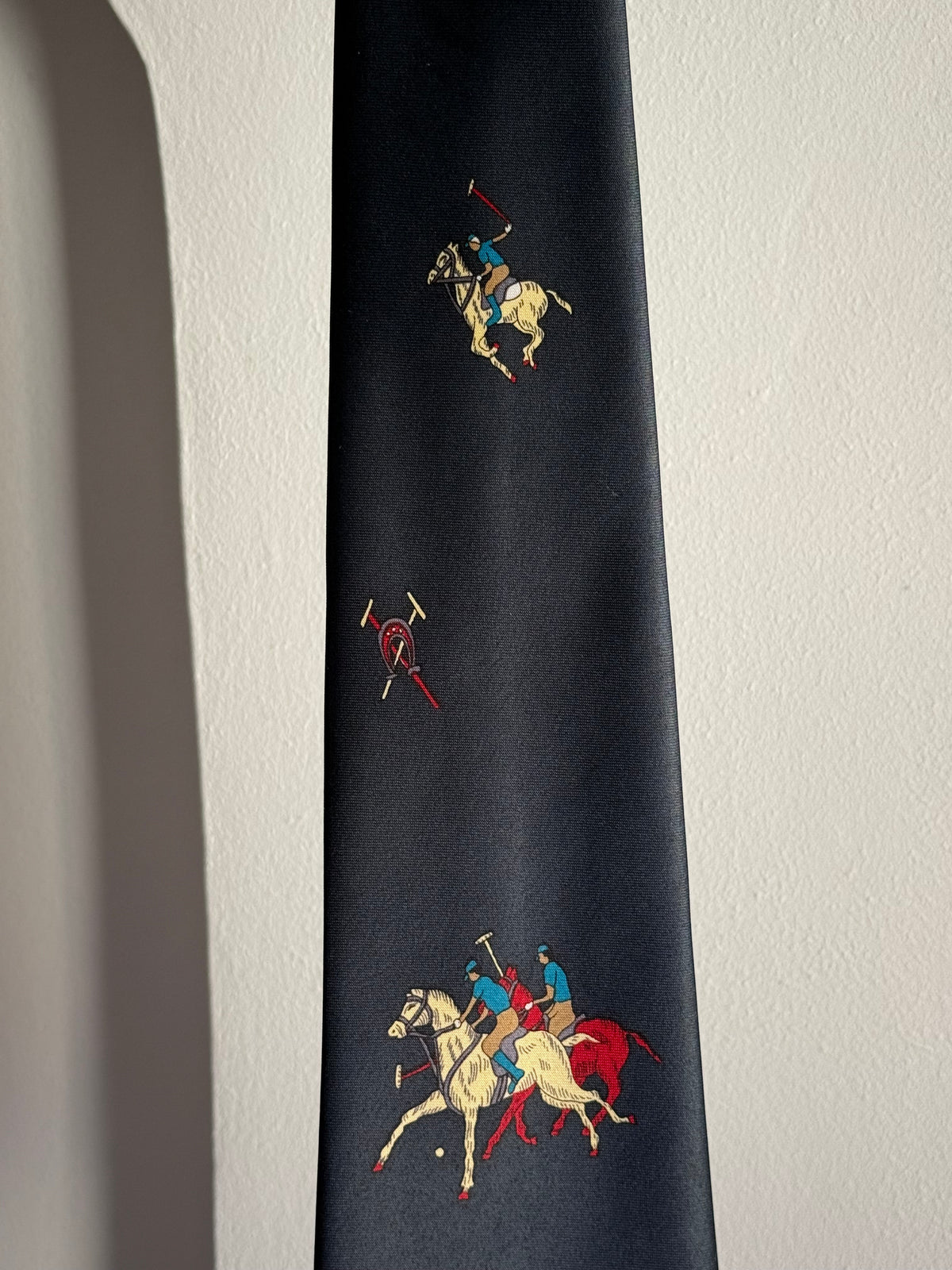 Vintage Giovanni Italian Navy Blue Tie with Polo Player Motif