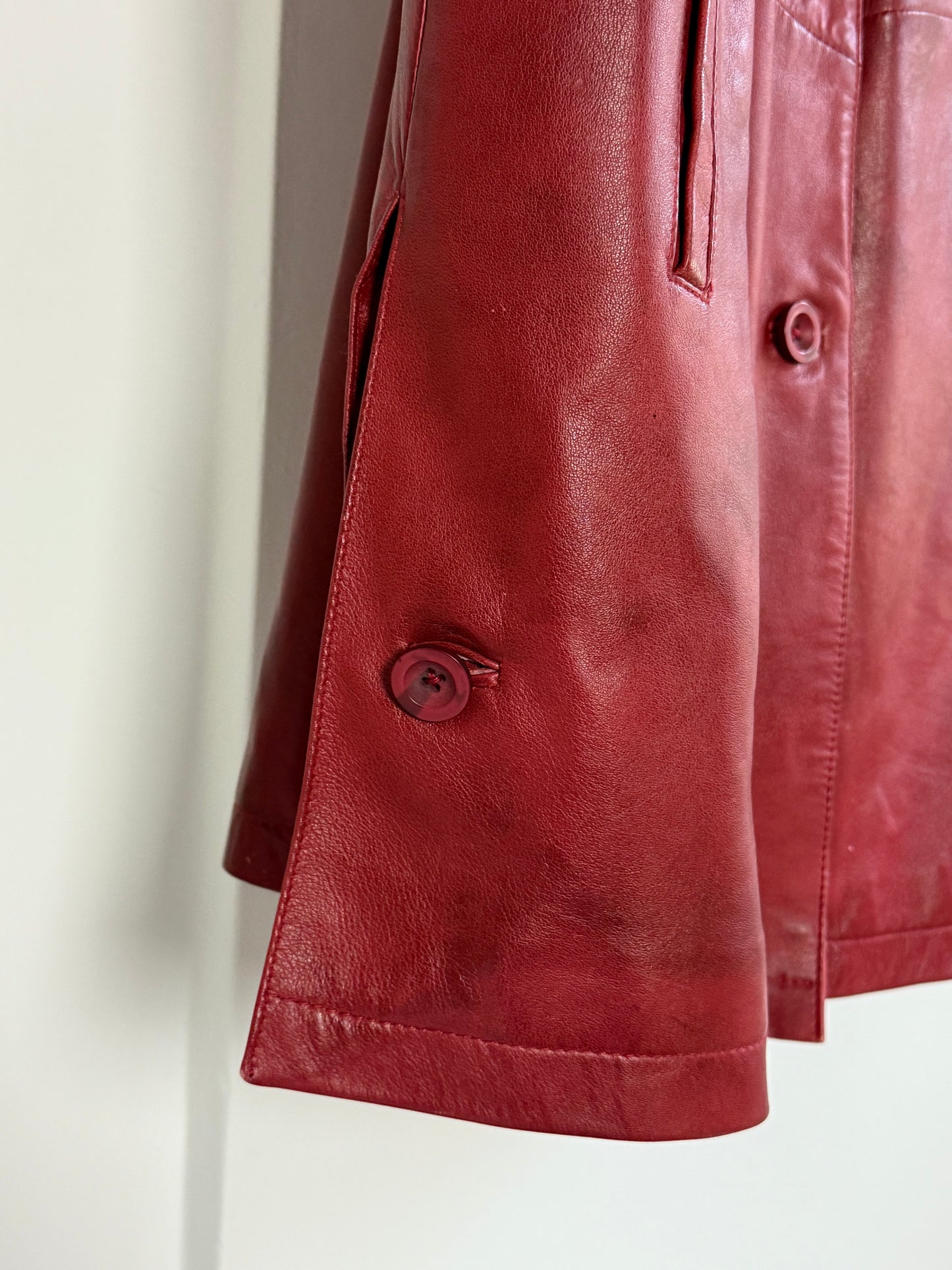 Vintage Red Long Leather Jacket