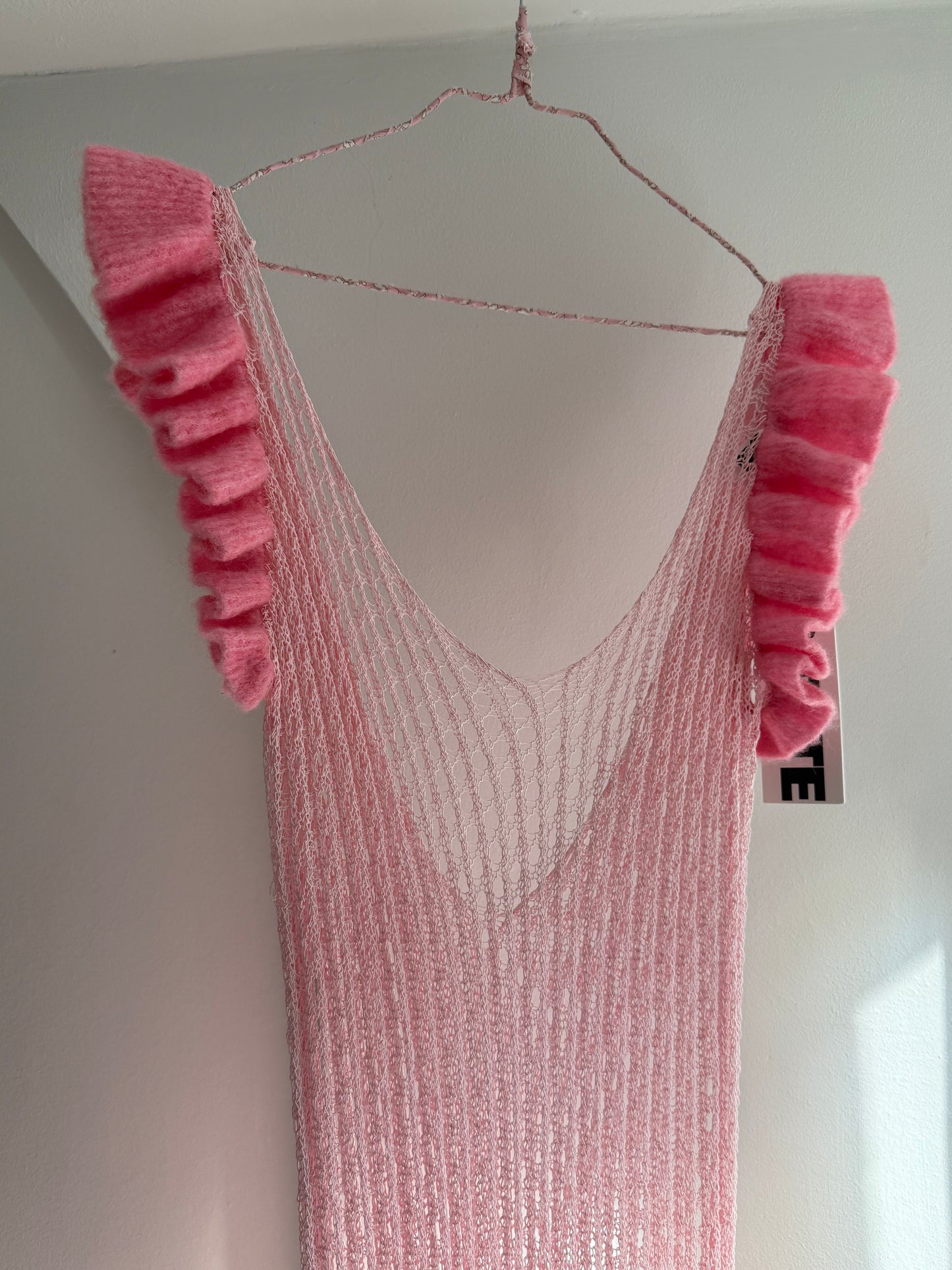 Rotate Pink Open Back Mermaid Crochet Maxi Dress With Ruffle Trim