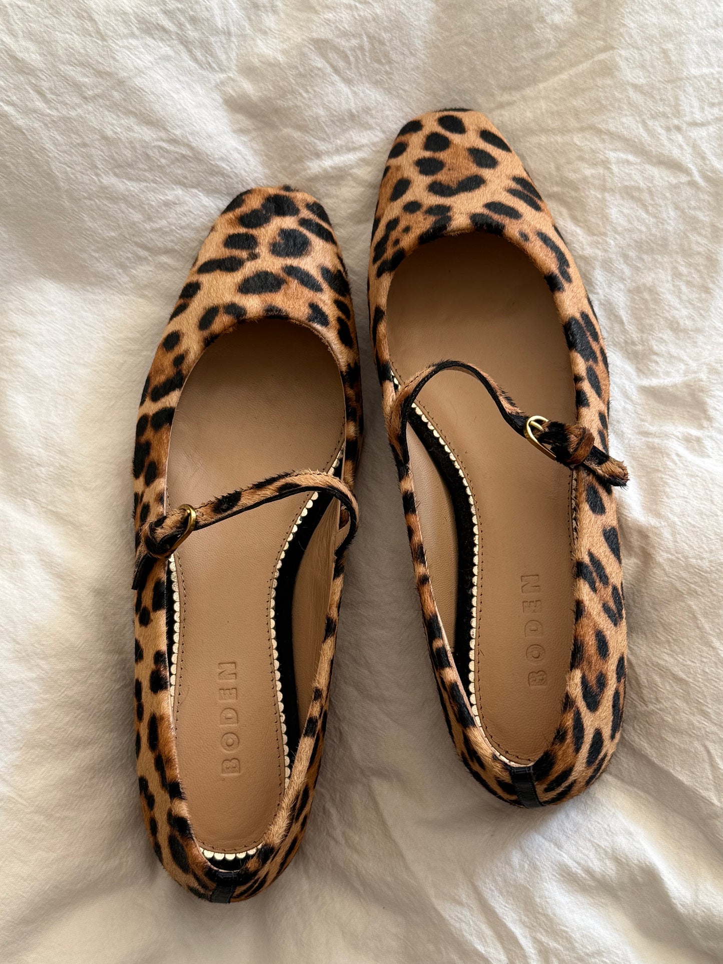 BODEN Leopard Print Mary Jane Ballet Flats in Pony Hair