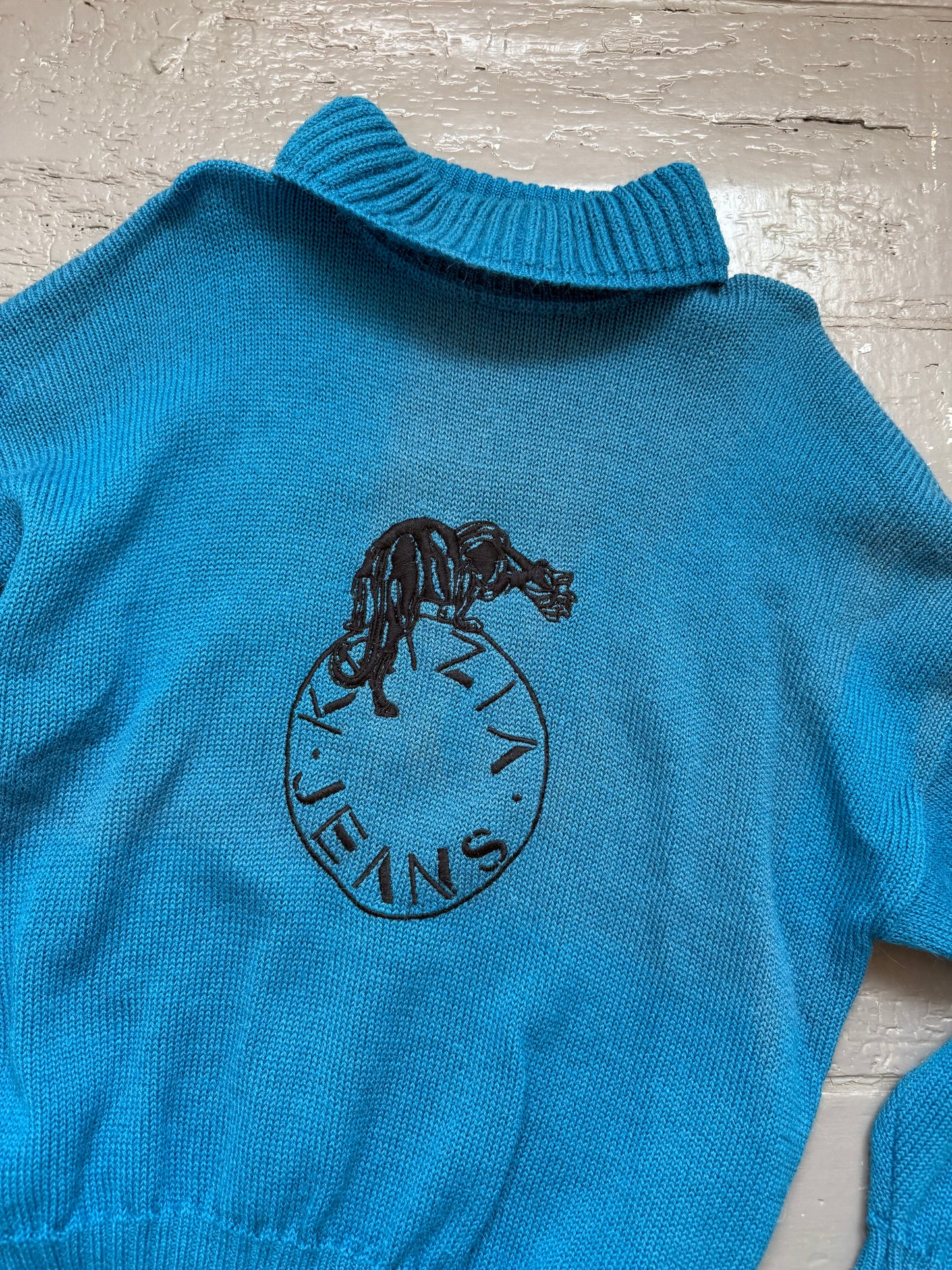 Vintage Krizia Wool Sweater with Jaguar and Logo Embroidery