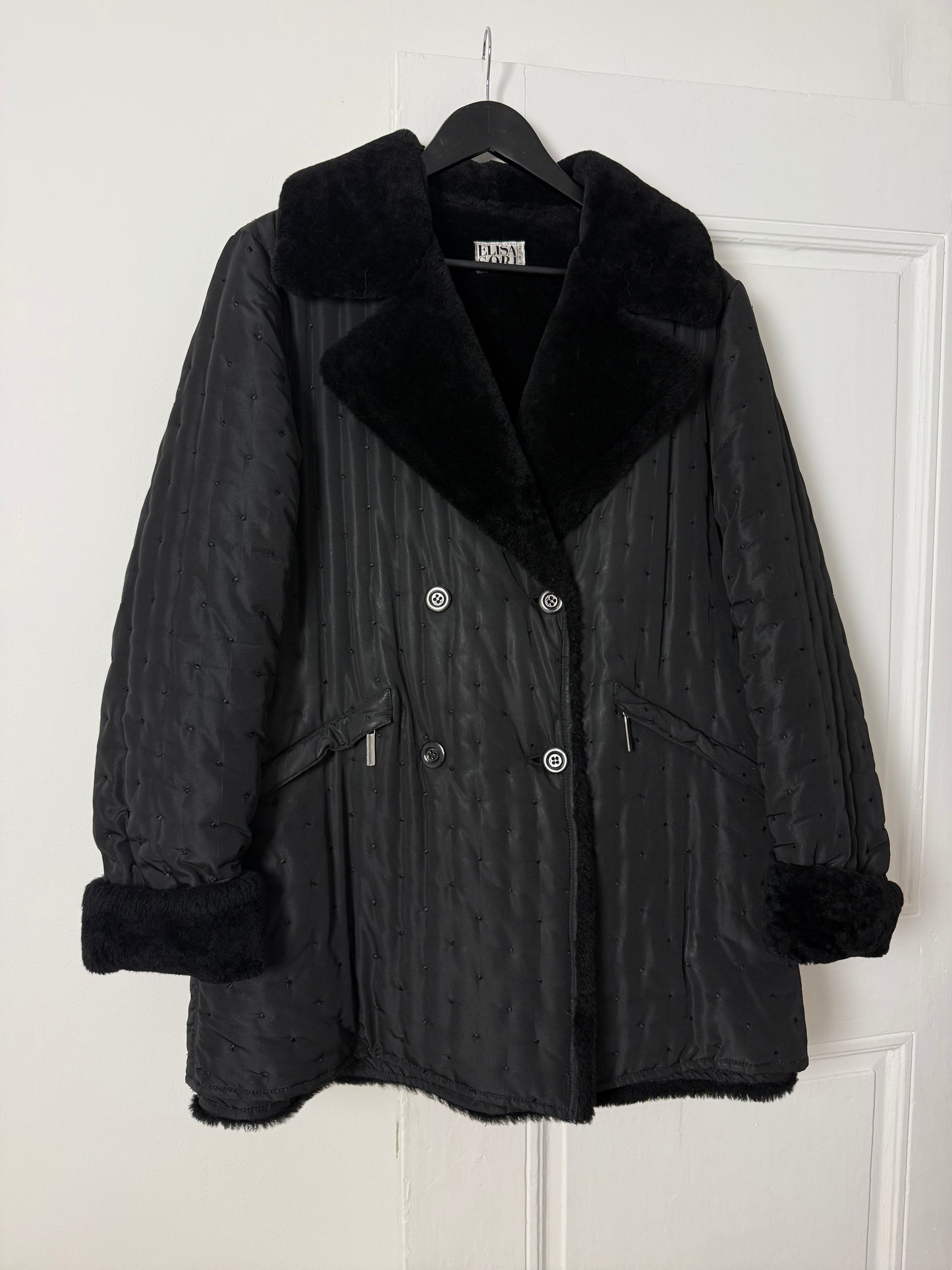 Rare Vintage Elisa Sori Quilted Coat with Soft Faux Shearling