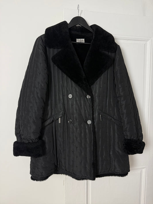 Rare Vintage Elisa Sori Quilted Coat with Soft Faux Shearling
