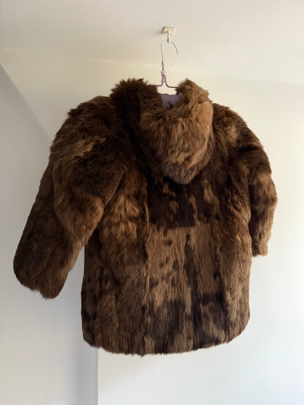 Vintage Children’s Fur Coat with Hoodie and Wood Buttons