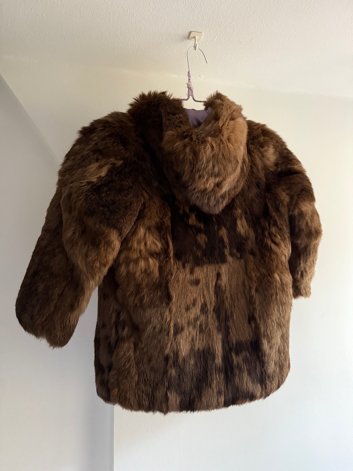 Vintage Children’s Fur Coat with Hoodie and Wood Buttons
