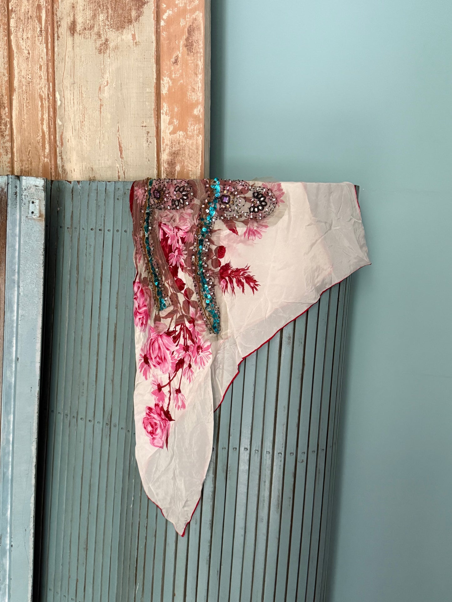 Vintage Floral Embellished Triangle Scarf