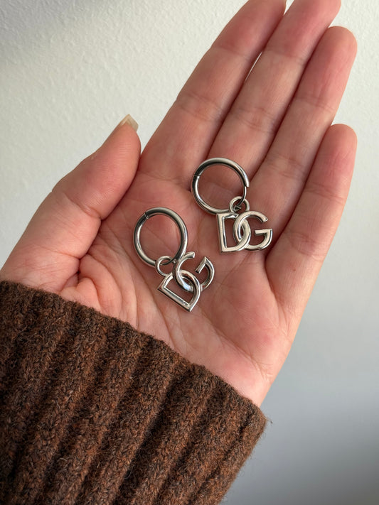 D&G Silver Tone DG Logo Hoop Earrings