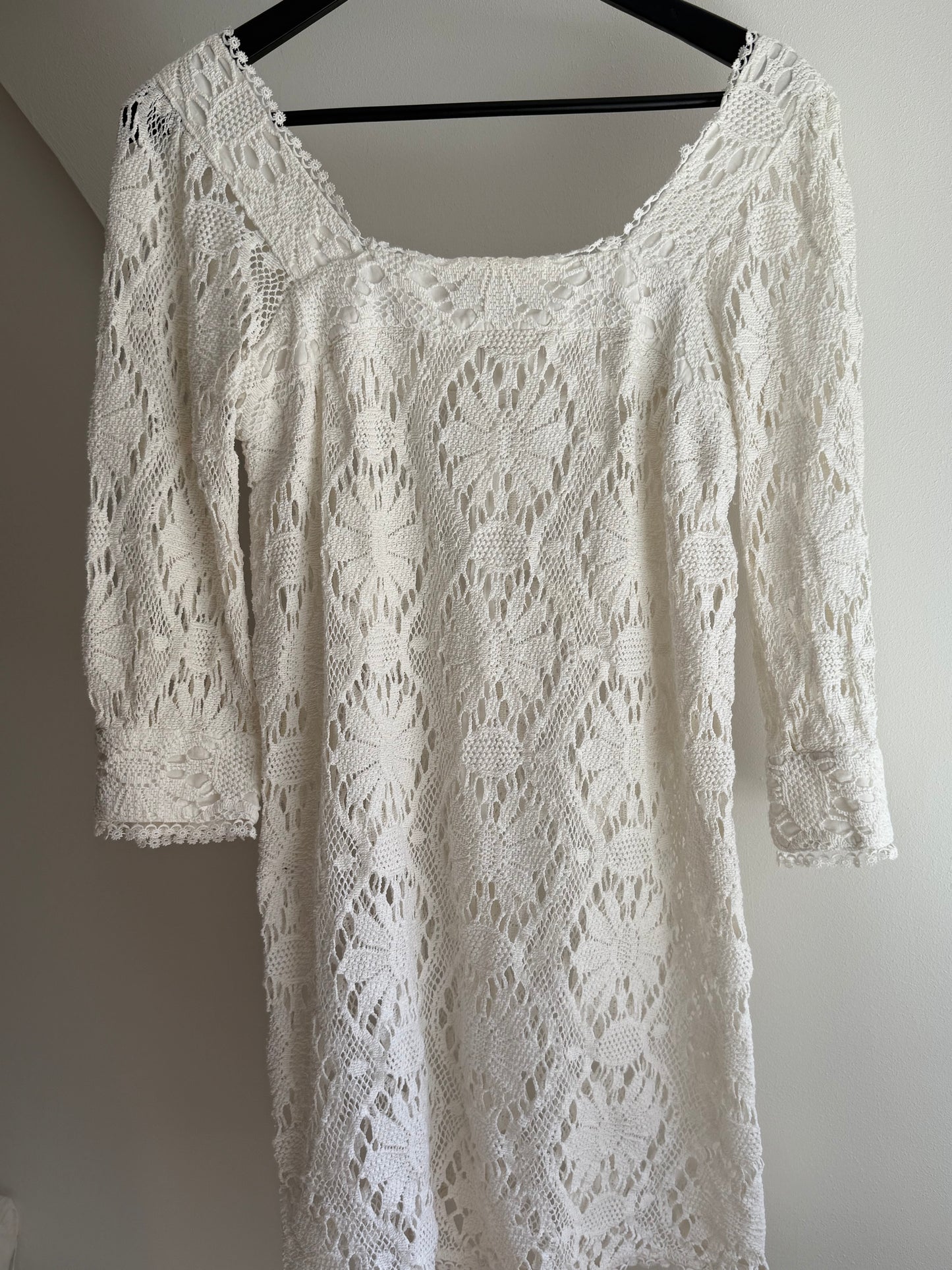 Vintage Crochet Dress with Boat Neckline