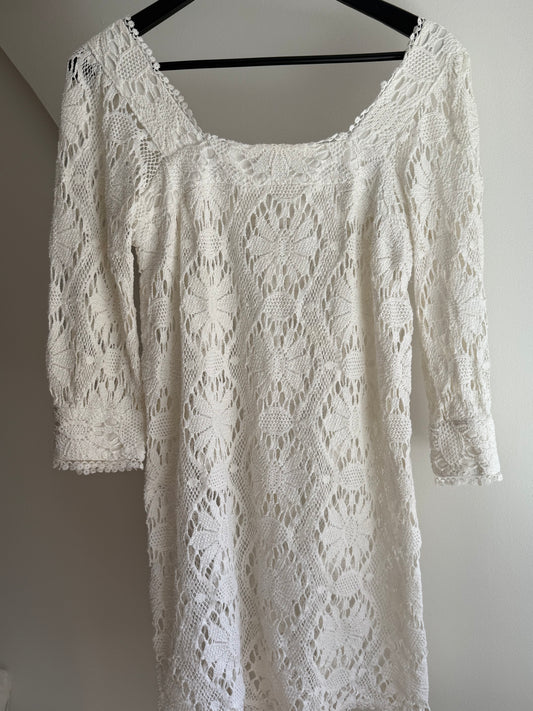 Vintage Crochet Dress with Boat Neckline