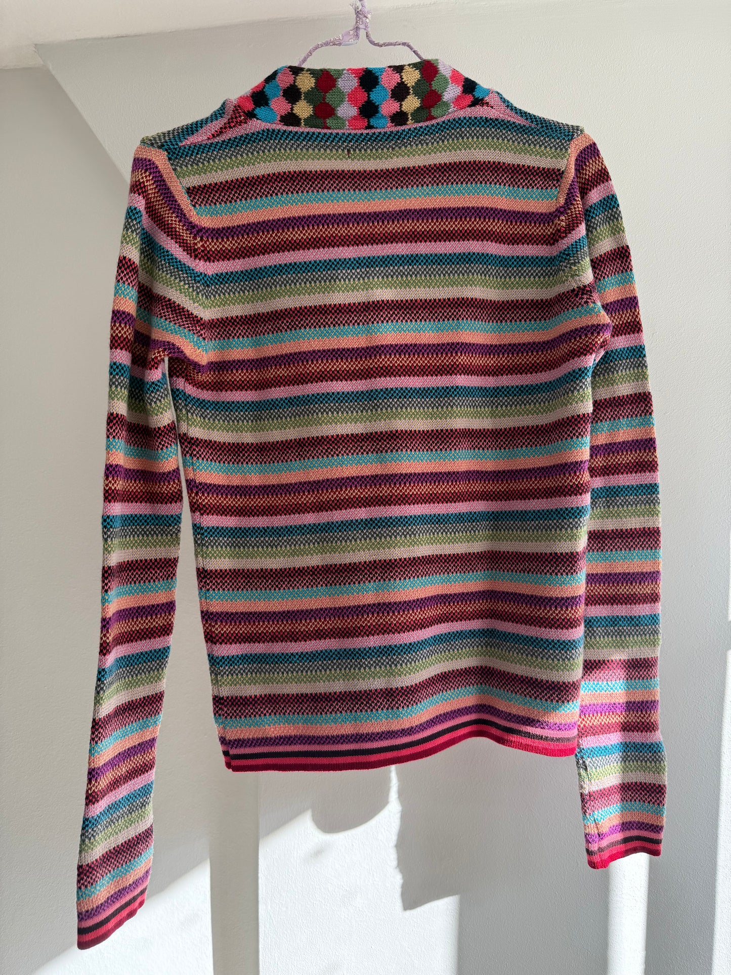 Vintage Rare Cacharel Rainbow Stripe Wool Blend Knit Top With Diamond Tie Scarf Detail