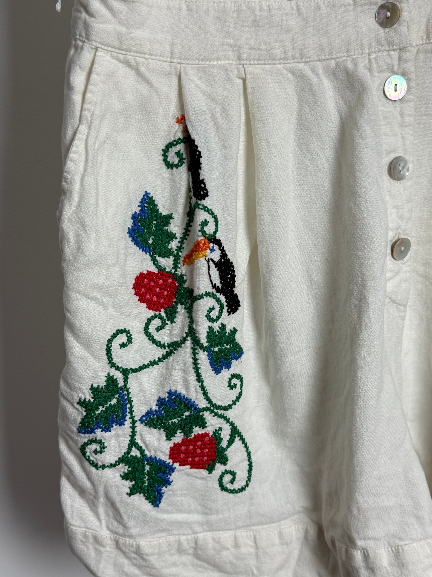 FARM Rio Embroidered Strawberry and Toucan Cotton Playsuit