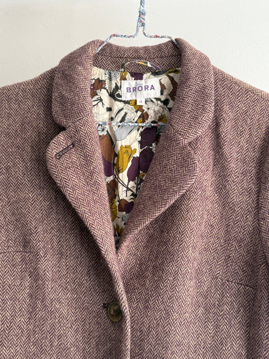 Brora Herringbone Wool Blazer with Elbow Patches