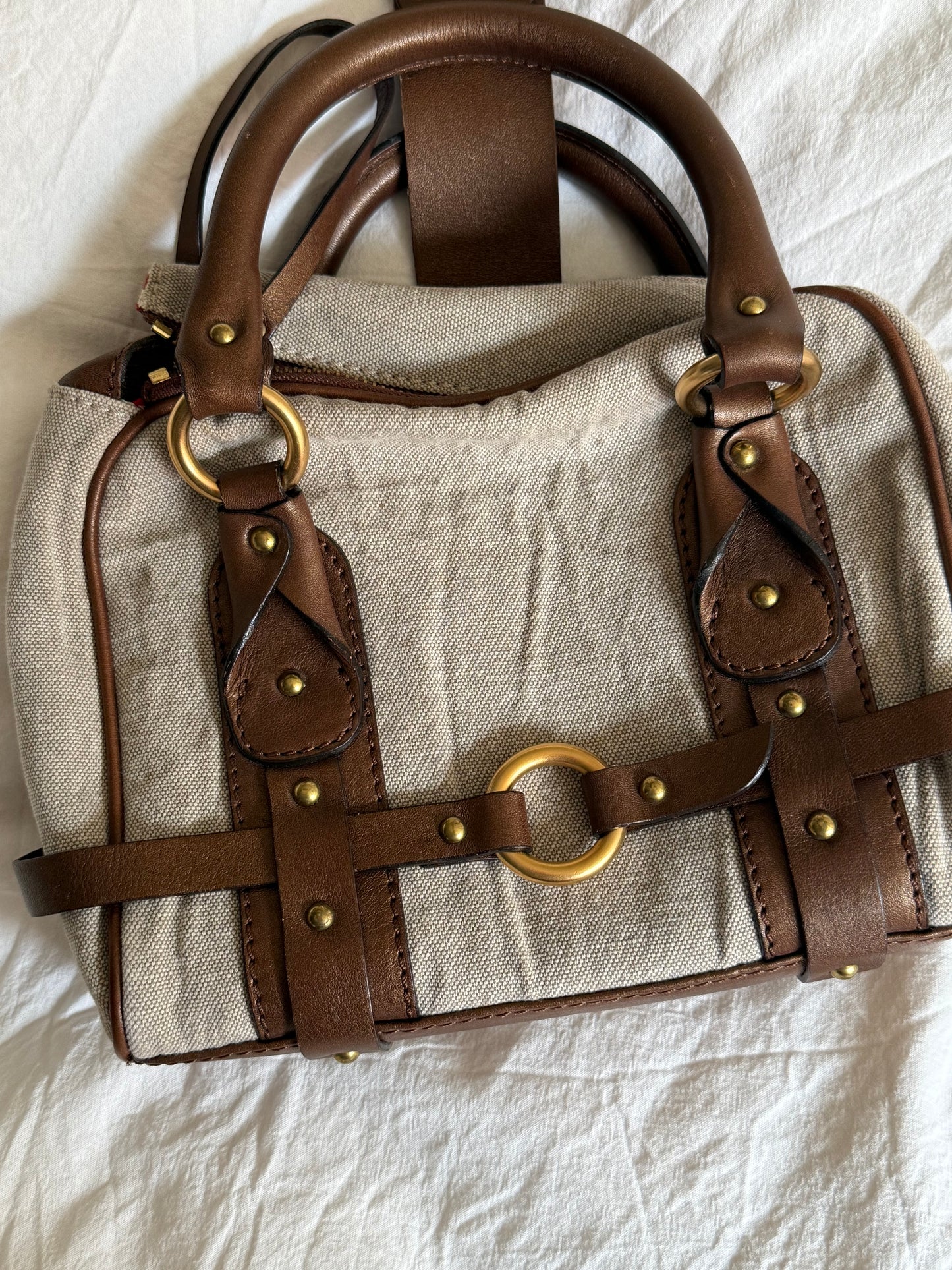 Vintage Escada Sport Canvas and Leather Handbag with Heart Hardware