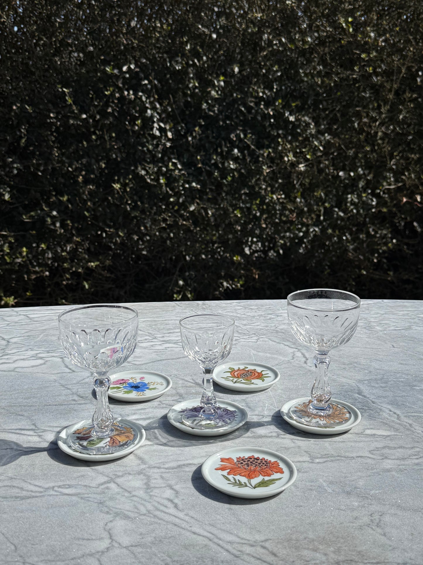 Porcelain Coasters with Hand Painted Floral Motifs Set of 6