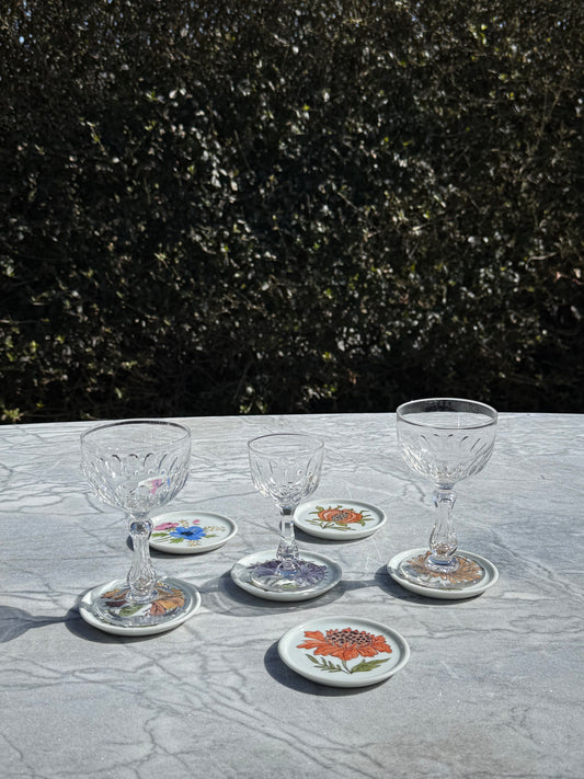 Porcelain Coasters with Hand Painted Floral Motifs Set of 6