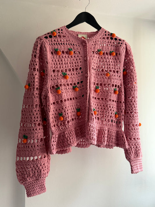 FARM Pink Crochet Cardigan with Oranges