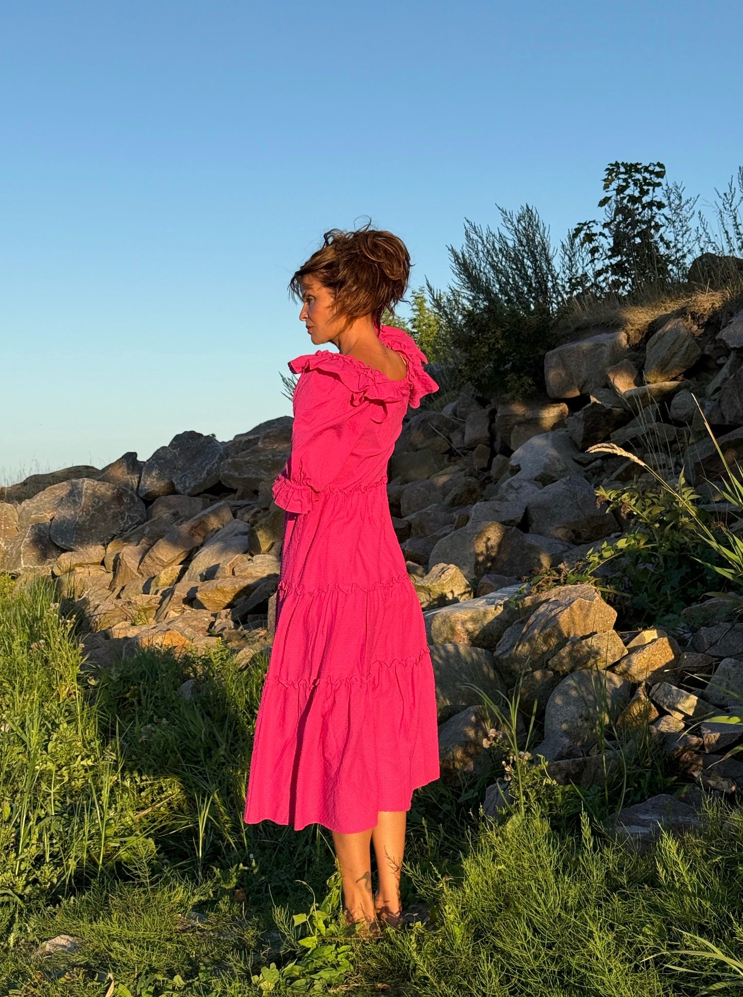 HOFMANN COPENHAGEN Fuchsia Maxi Dress with Ruffles