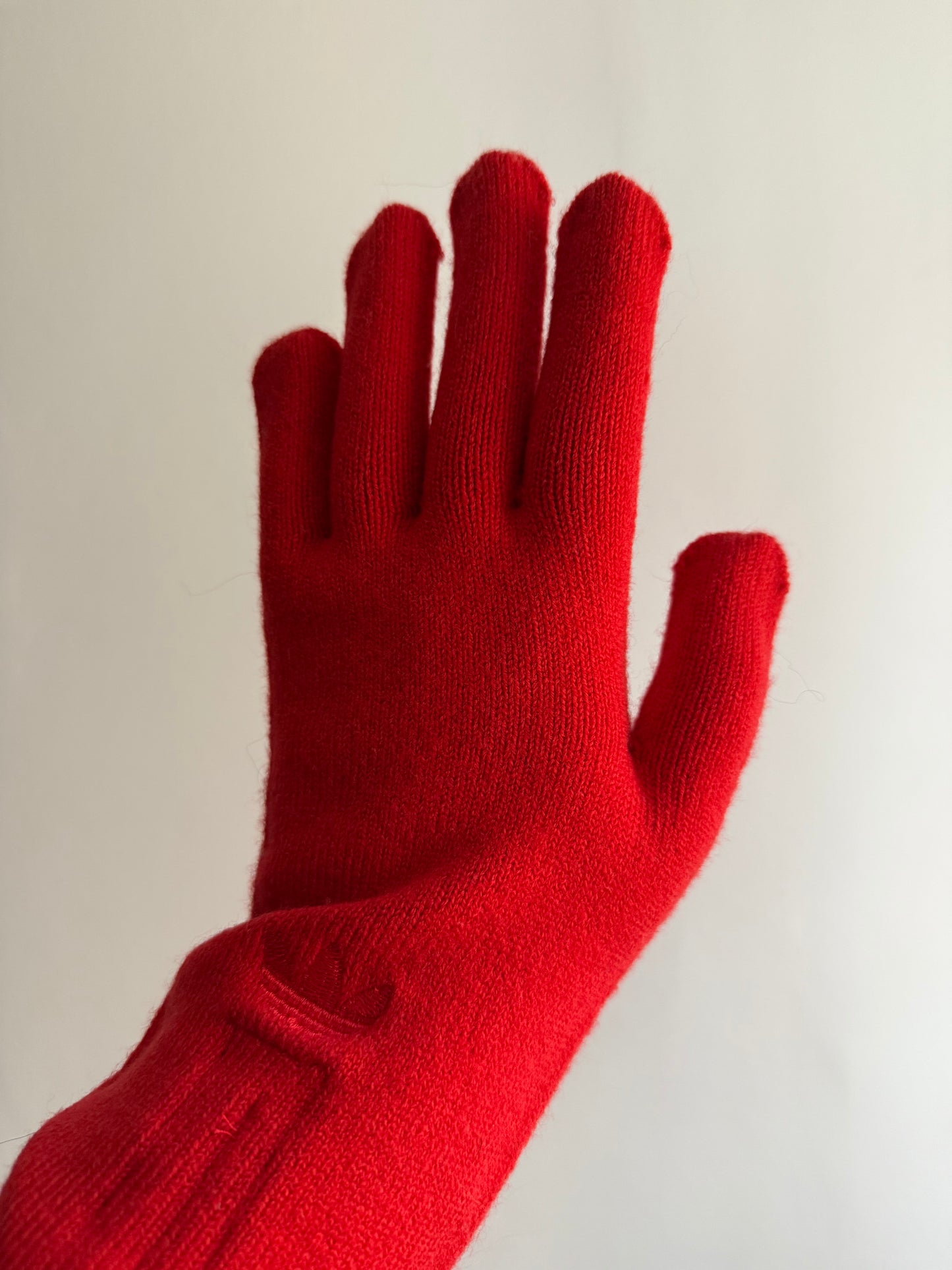 Retro Adidas Red Knitted Gloves with Embroidered Logo
