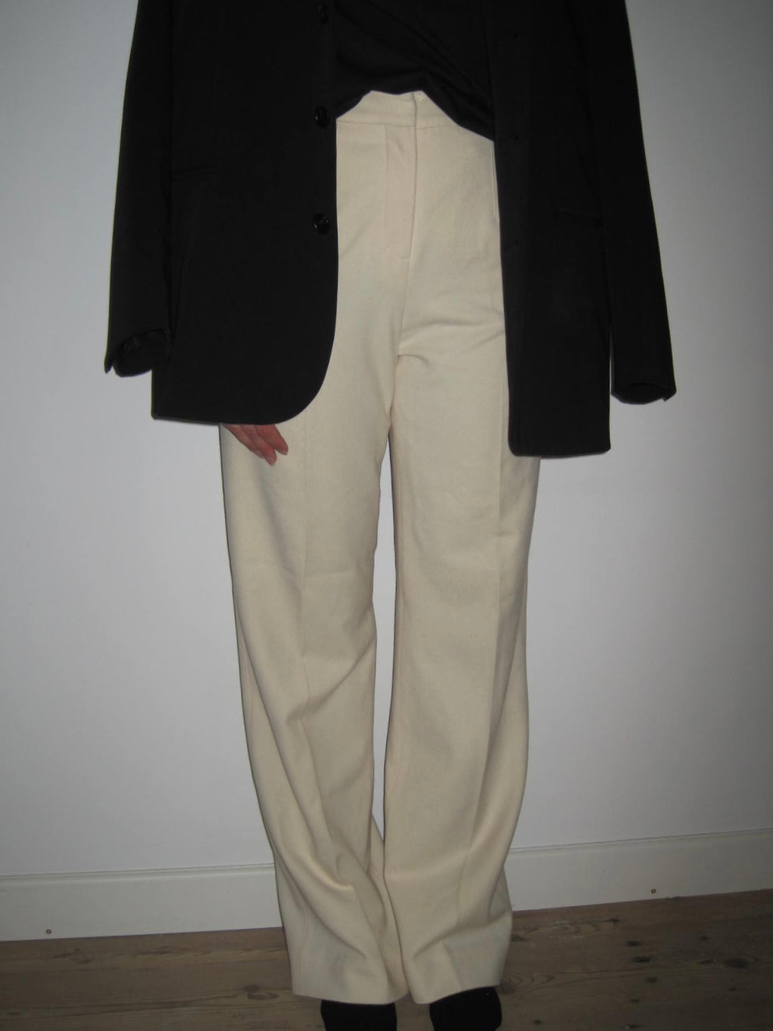 Vintage Chanel Cream Wool and Cashmere Tailored Trousers with Signature Button Detail