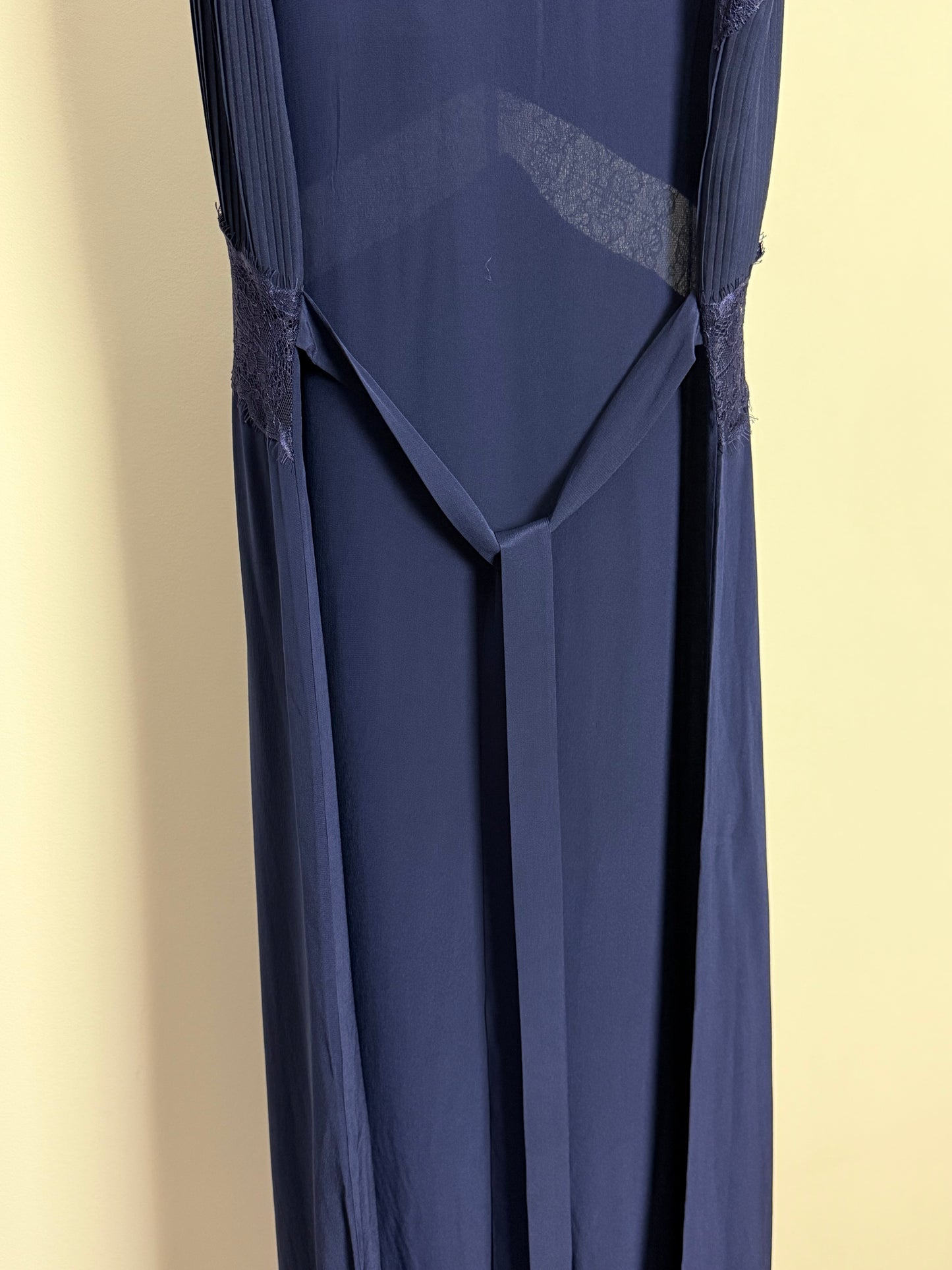 Sleeping with Jacques Midnight Blue Maxi Dress with Waistband and Lace Details