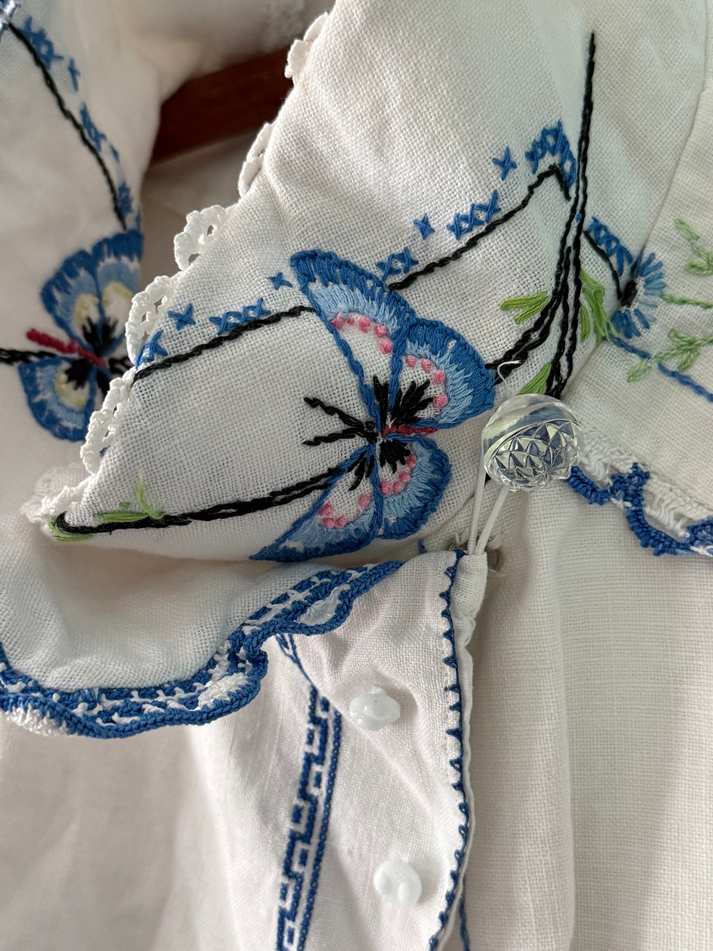 Vintage Embroidered High Neck Butterfly Blouse