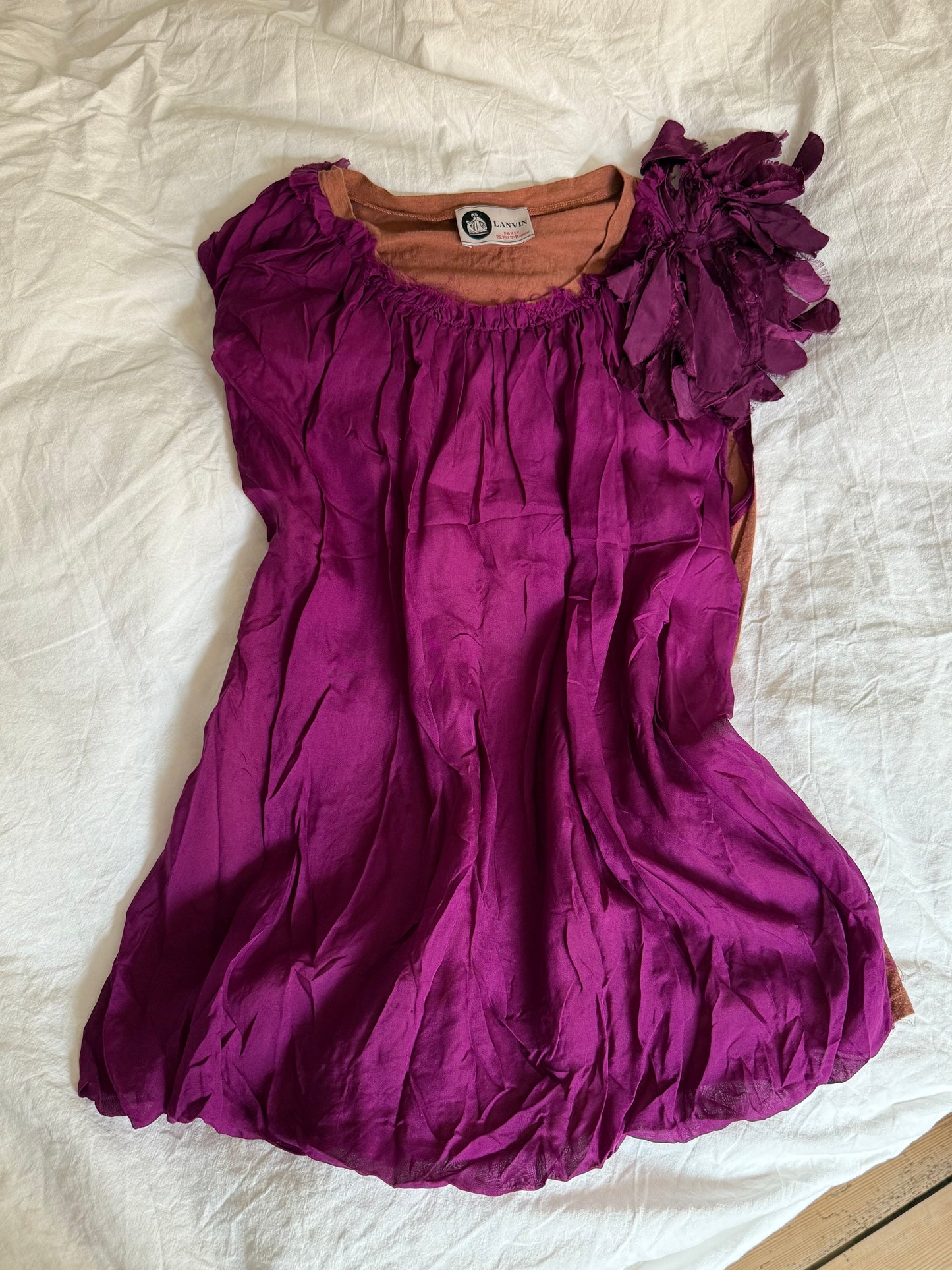 Vintage Lanvin Paris Silk Floral Shoulder Top