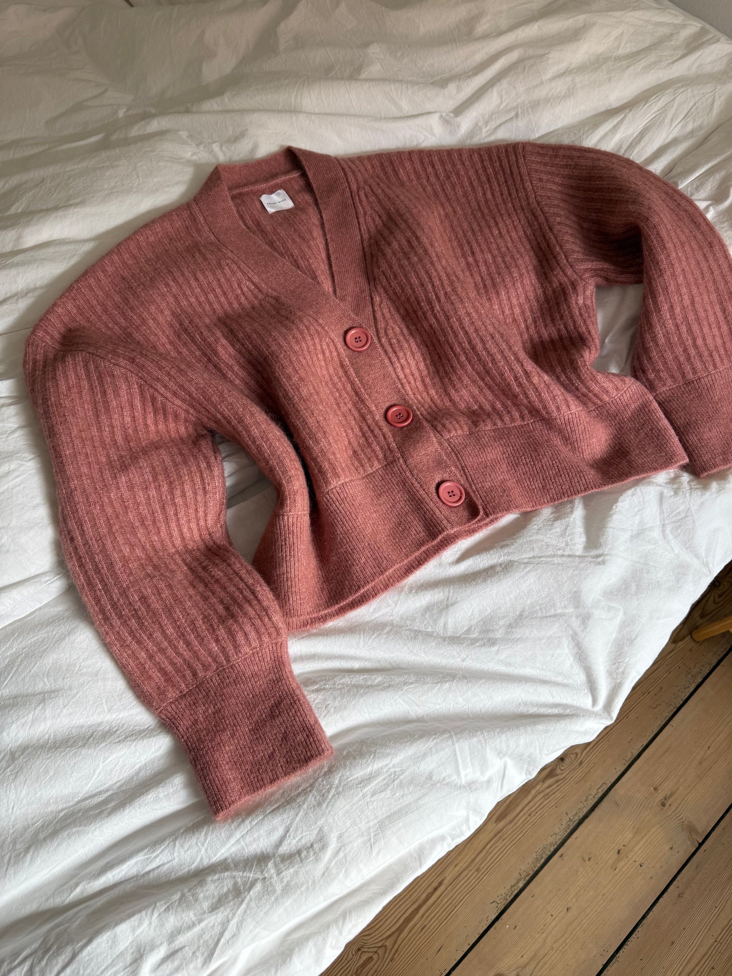 Anine Bing Pink Mohair Blend Cardigan