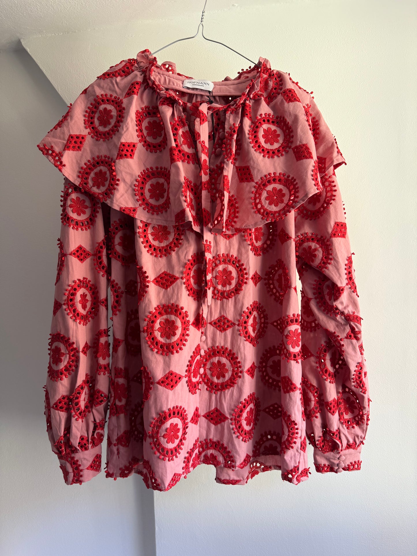 Hofmann Copenhagen Pink Blouse with Red Embroidery